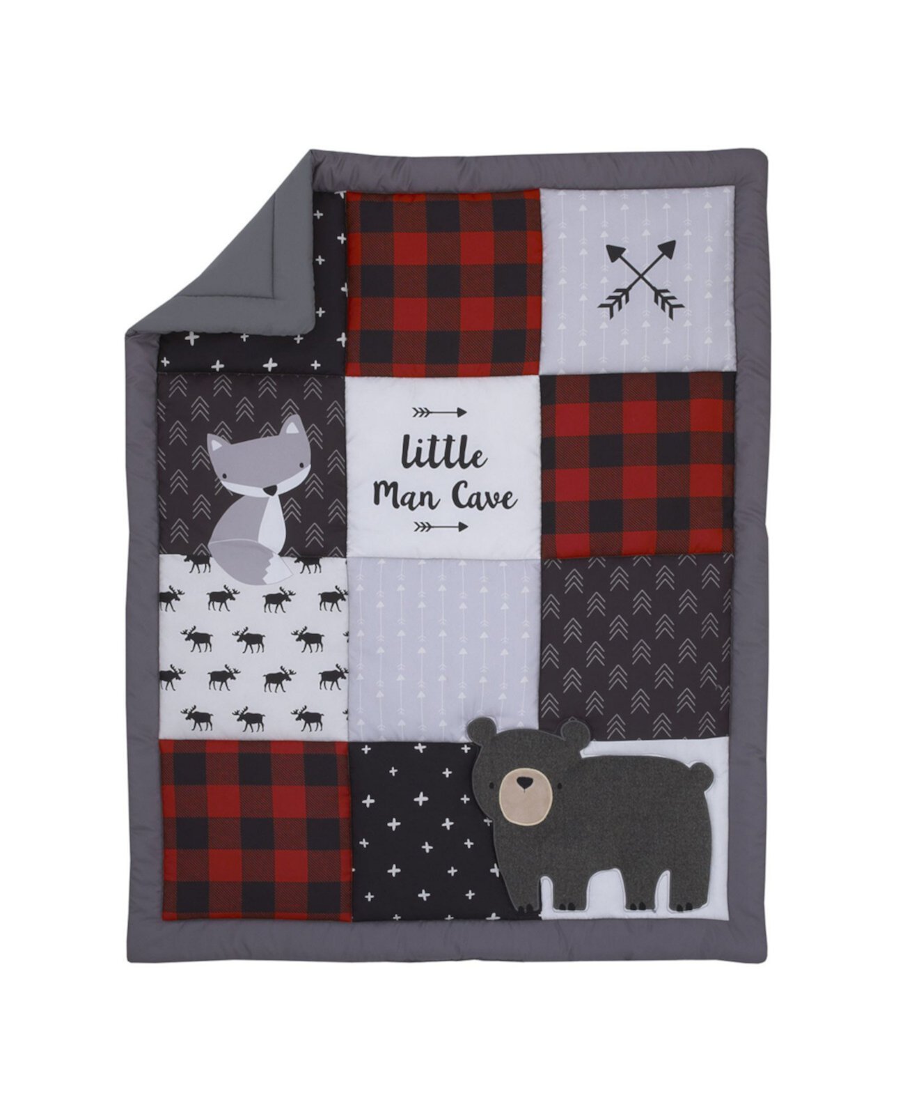 Little Man Cave Bear, Fox, Moose, Buffalo Check and Arrows Комплект постельного белья для детской кроватки в деревенском стиле, 3 предмета NoJo