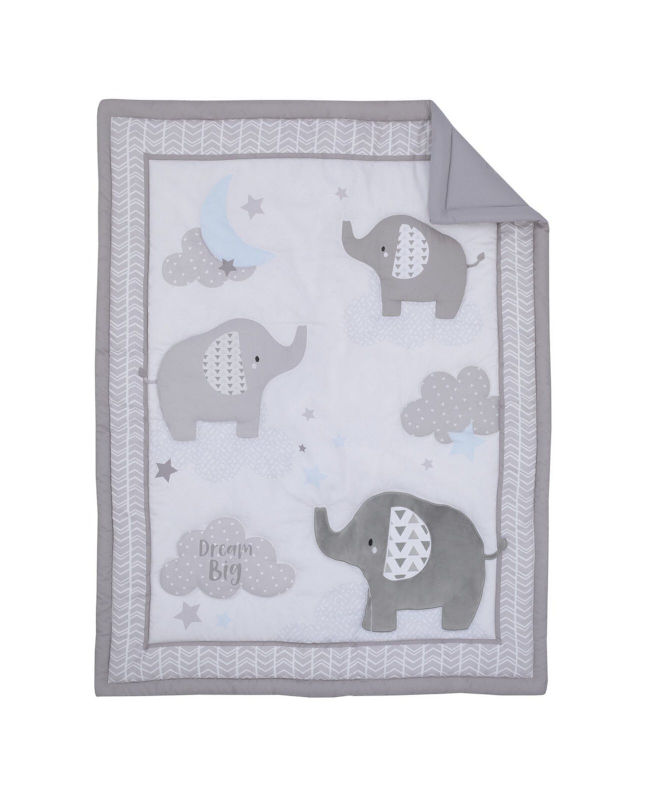 Elephant Stroll Dream Big Clouds and Stars with Chevron Border Детская кроватка Комплект постельного белья для детской кроватки, 3 предмета NoJo