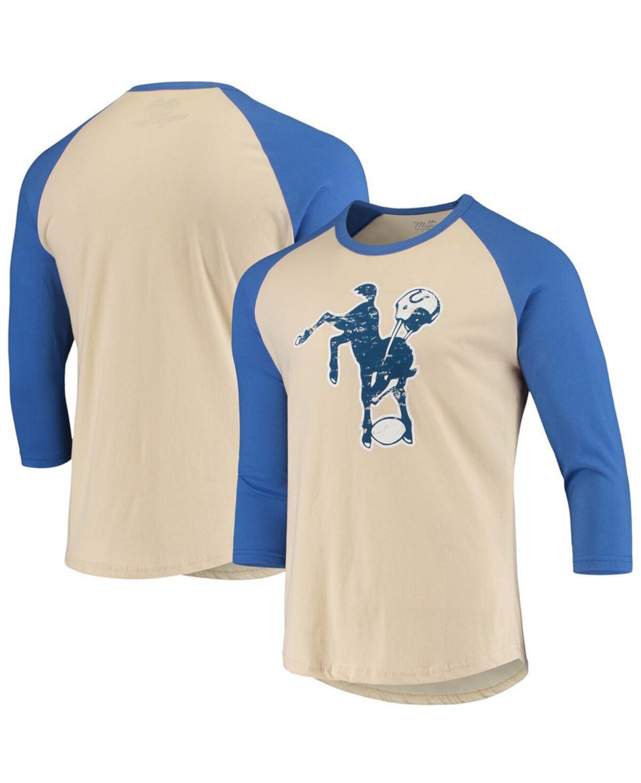 Мужская кремовая футболка Royal Indianapolis Colts Gridiron Classics с регланом и рукавами 3/4 Majestic