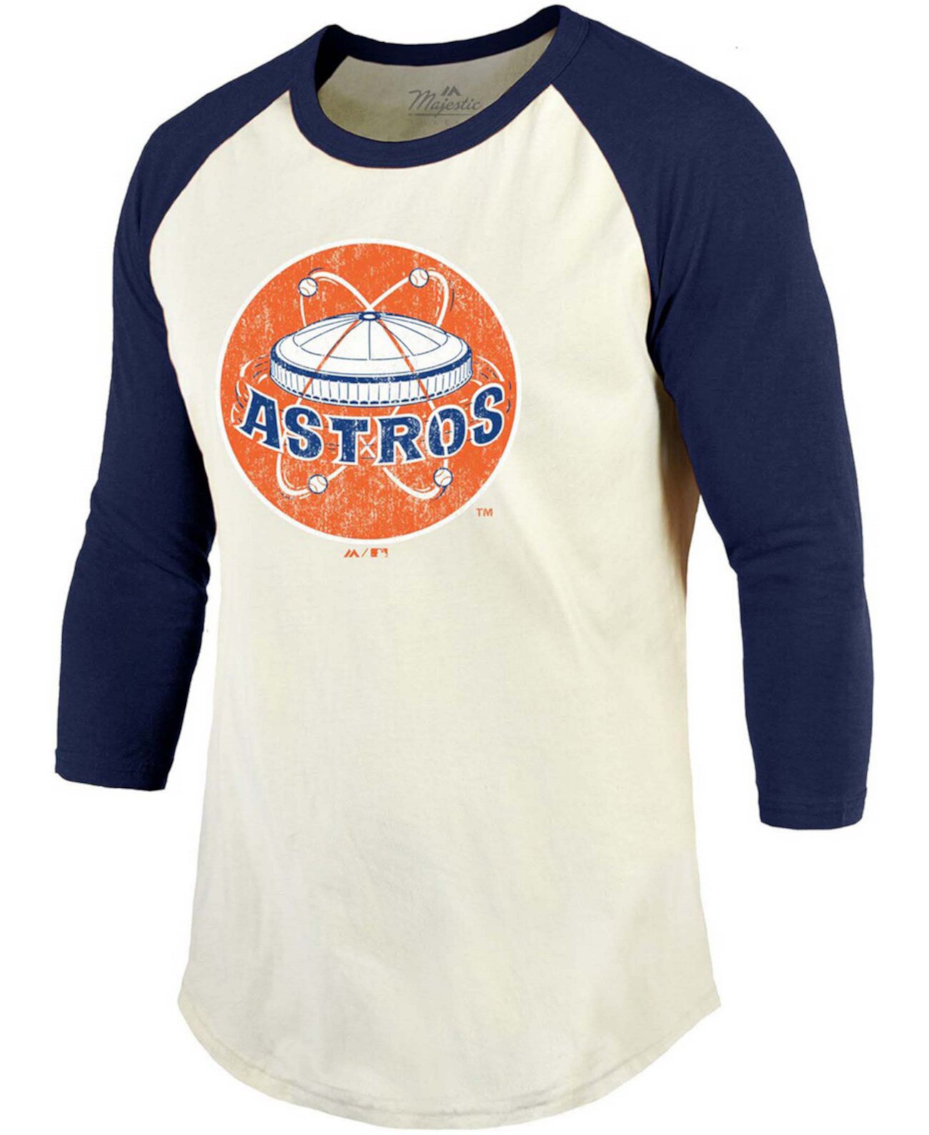 Мужская кремовая, темно-синяя футболка Houston Astros Cooperstown Collection с рукавами реглан 3/4 Majestic