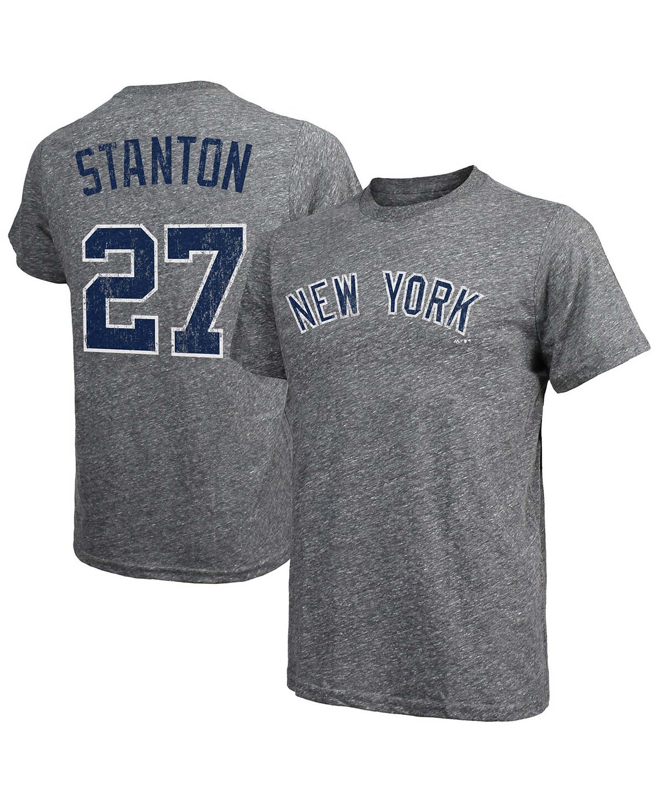 Мужская футболка Giancarlo Stanton Grey New York Yankees из трех смесей Name Number Majestic