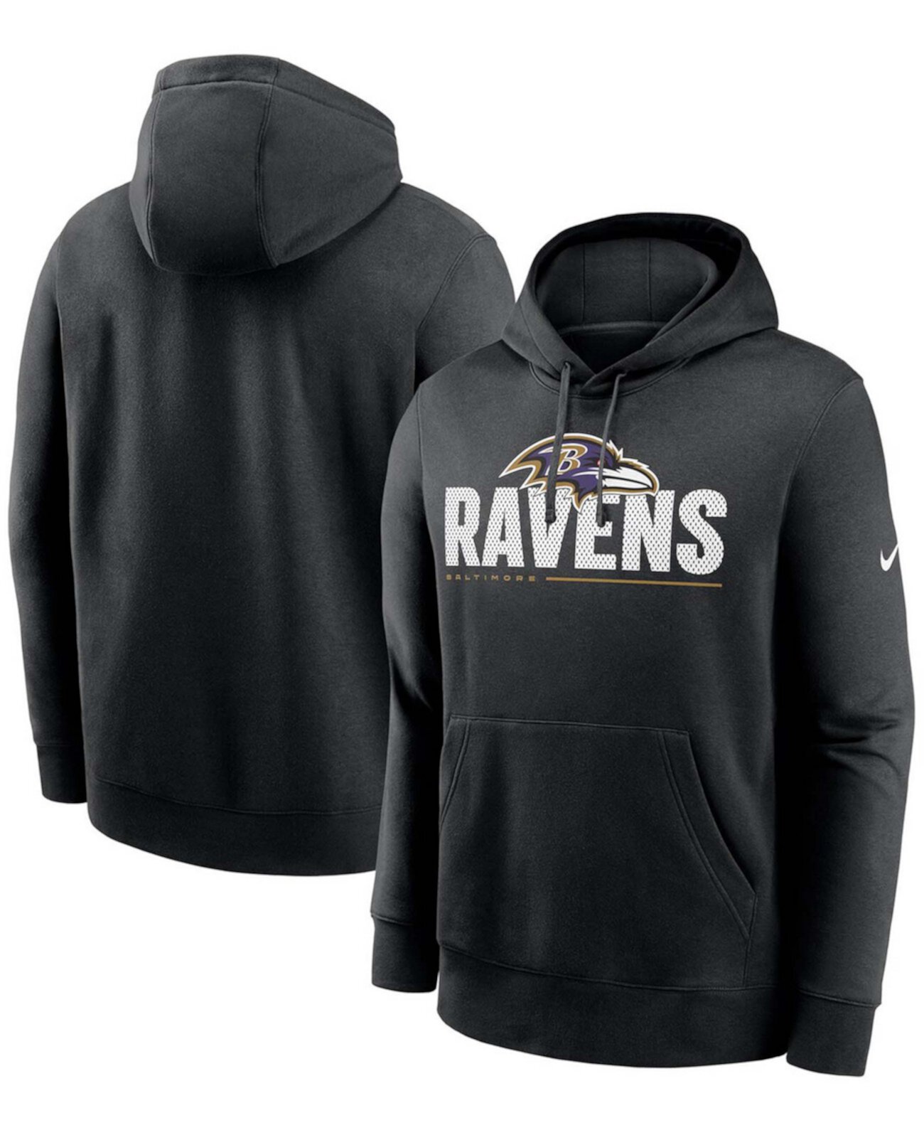 Черный мужской пуловер с капюшоном Baltimore Ravens Team Impact Club Big and Tall Nike