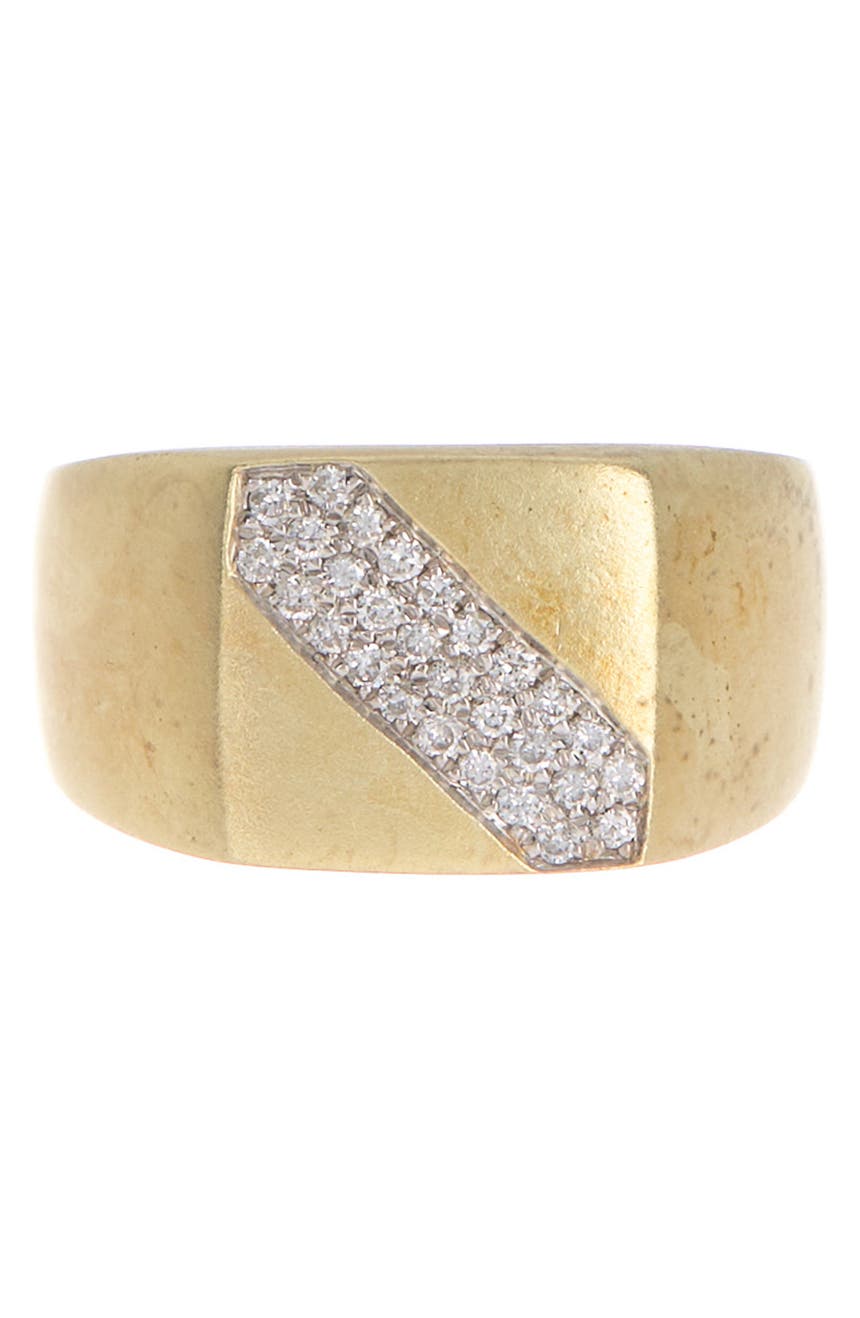 Кольцо с косым бриллиантом из желтого золота - размер 6.5 - 0,19 карата Meira T