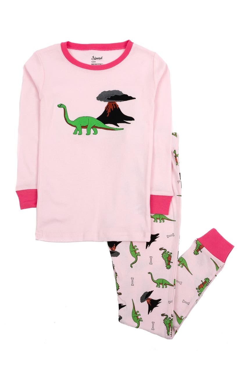 Розовая пижама из хлопка с динозавром Leveret