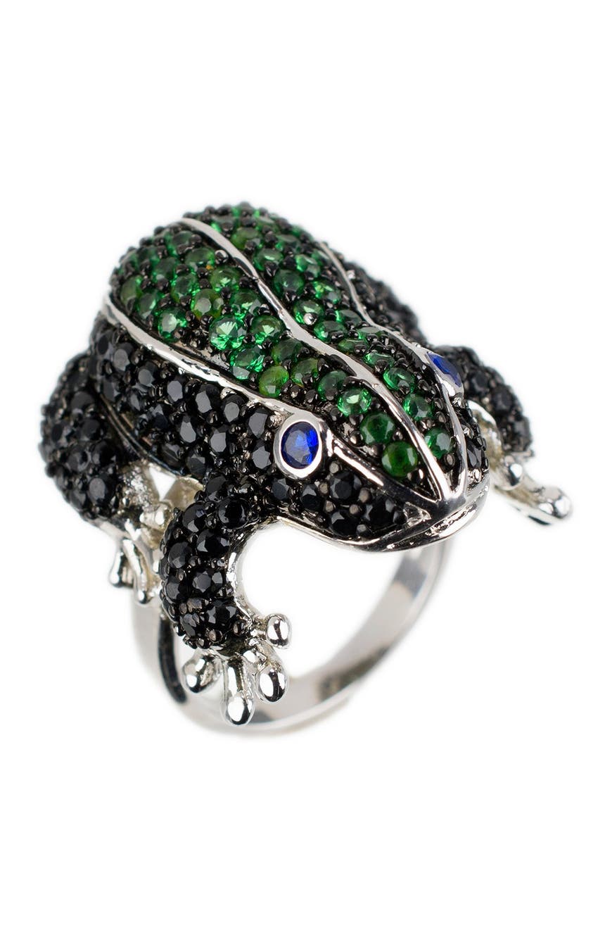 Эффектное кольцо в полоску в виде лягушки с родиевым покрытием и паве CZ By Kenneth Jay Lane