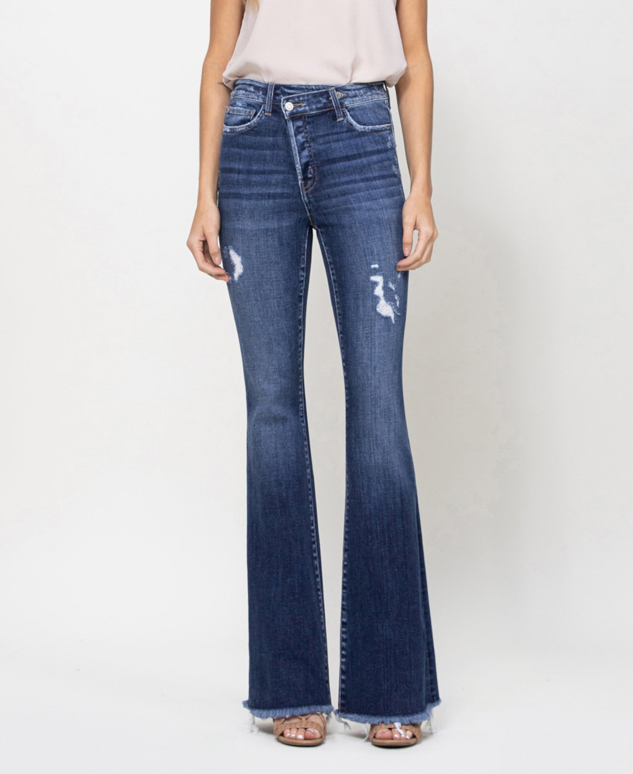 Женские расклешенные джинсы с асимметричным поясом и необработанным краем FLYING MONKEY
