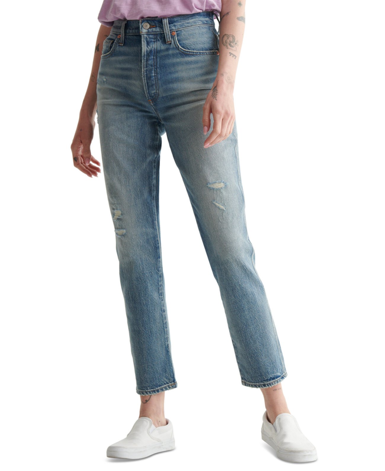 Рваные джинсы Mom с высокой посадкой и потертостями Lucky Brand