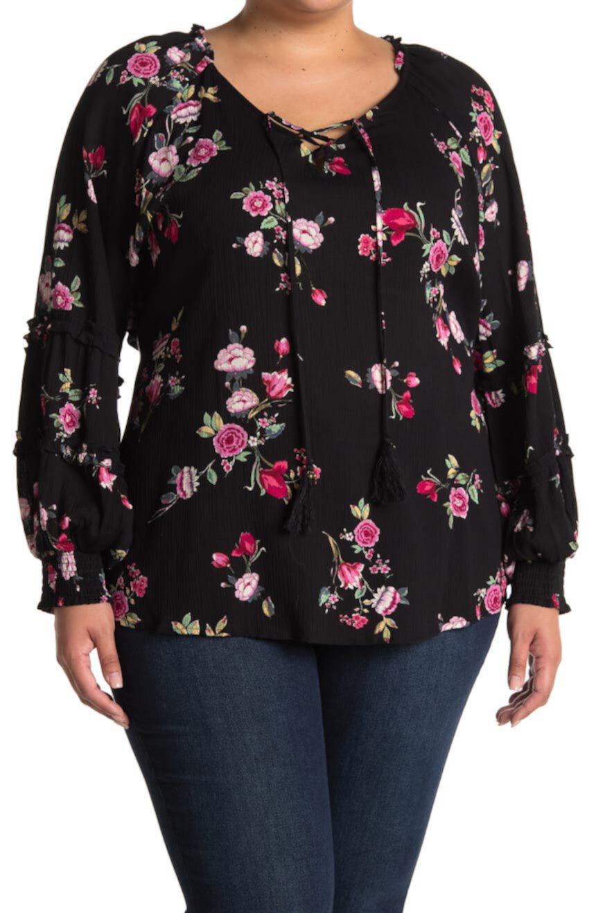 Блуза с цветочным принтом и разрезом на воротнике American Rag