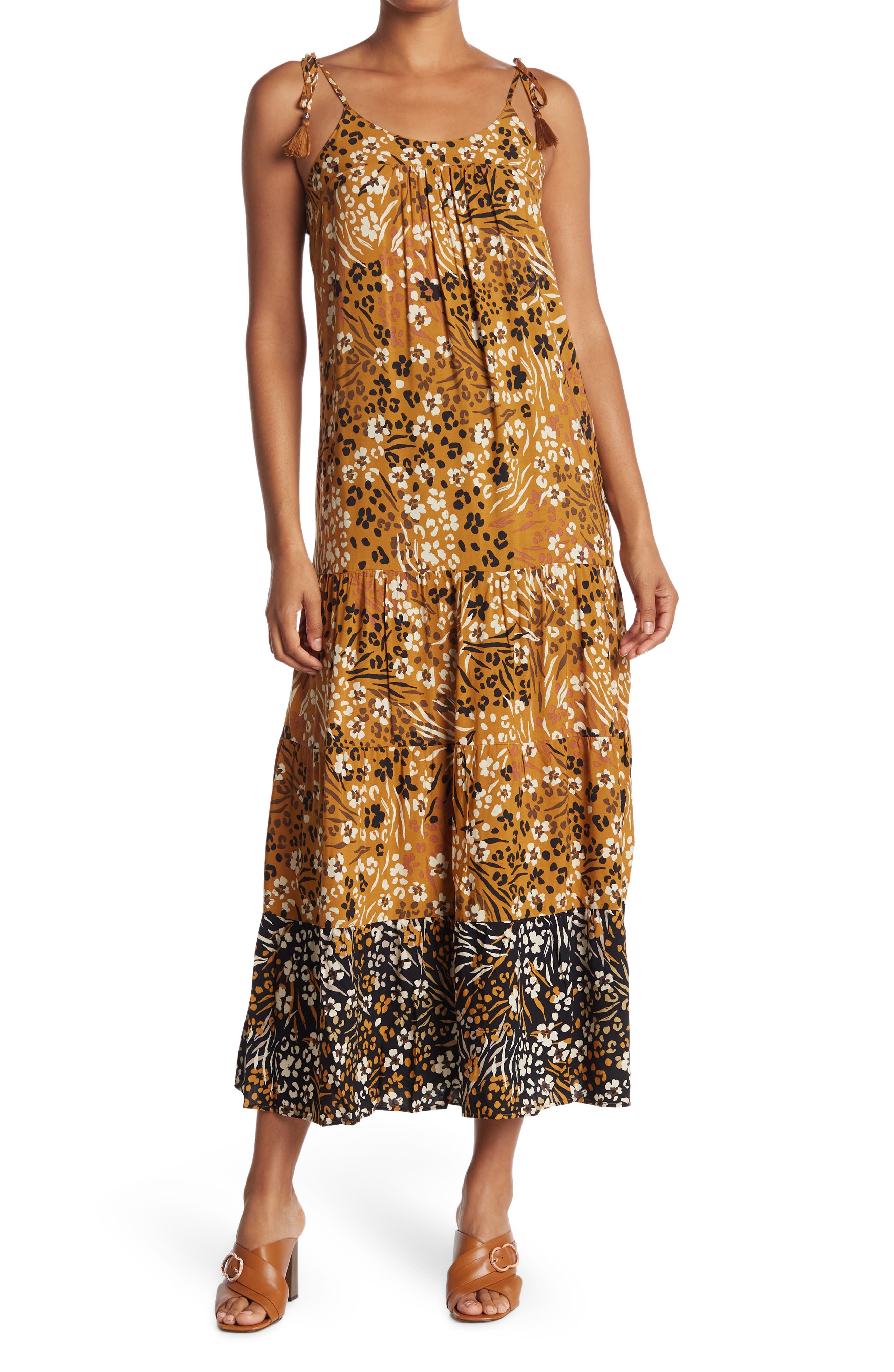 Макси-платье с леопардовым цветочным принтом и завязками на бретелях Daniel Rainn