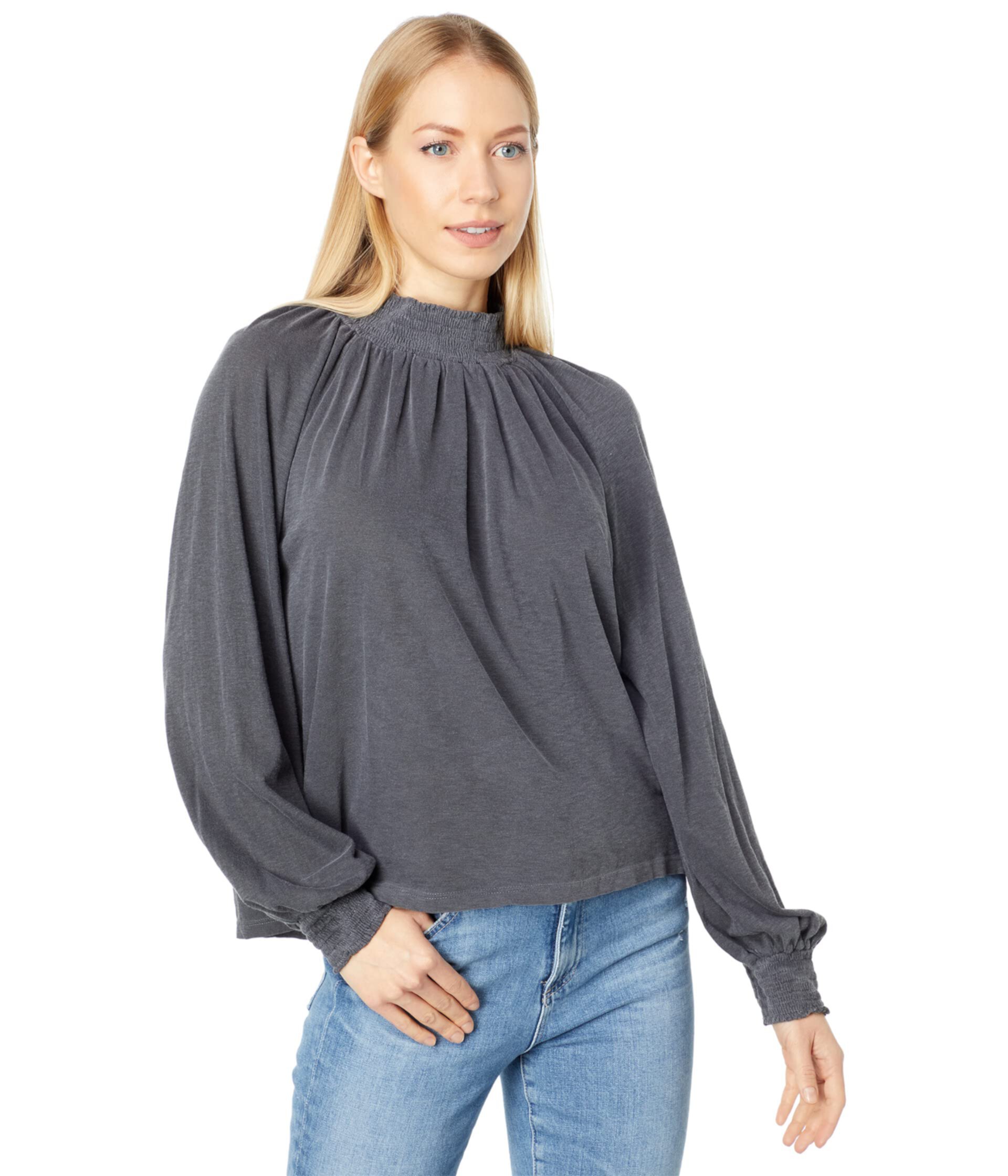 Smock Neck Puff Raglan Sleeve Top in Pima Cotton Sundry