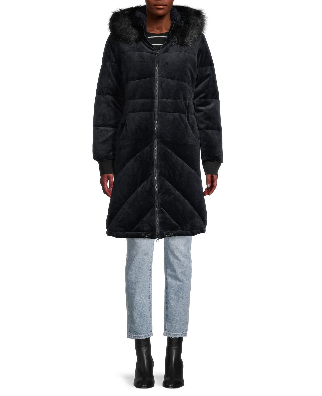 Бархатная куртка-пуховик Alexandra с искусственным мехом Blanc Noir