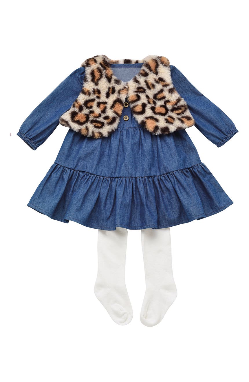Платье из шамбре и леопардовый жилет с колготками Baby Starters