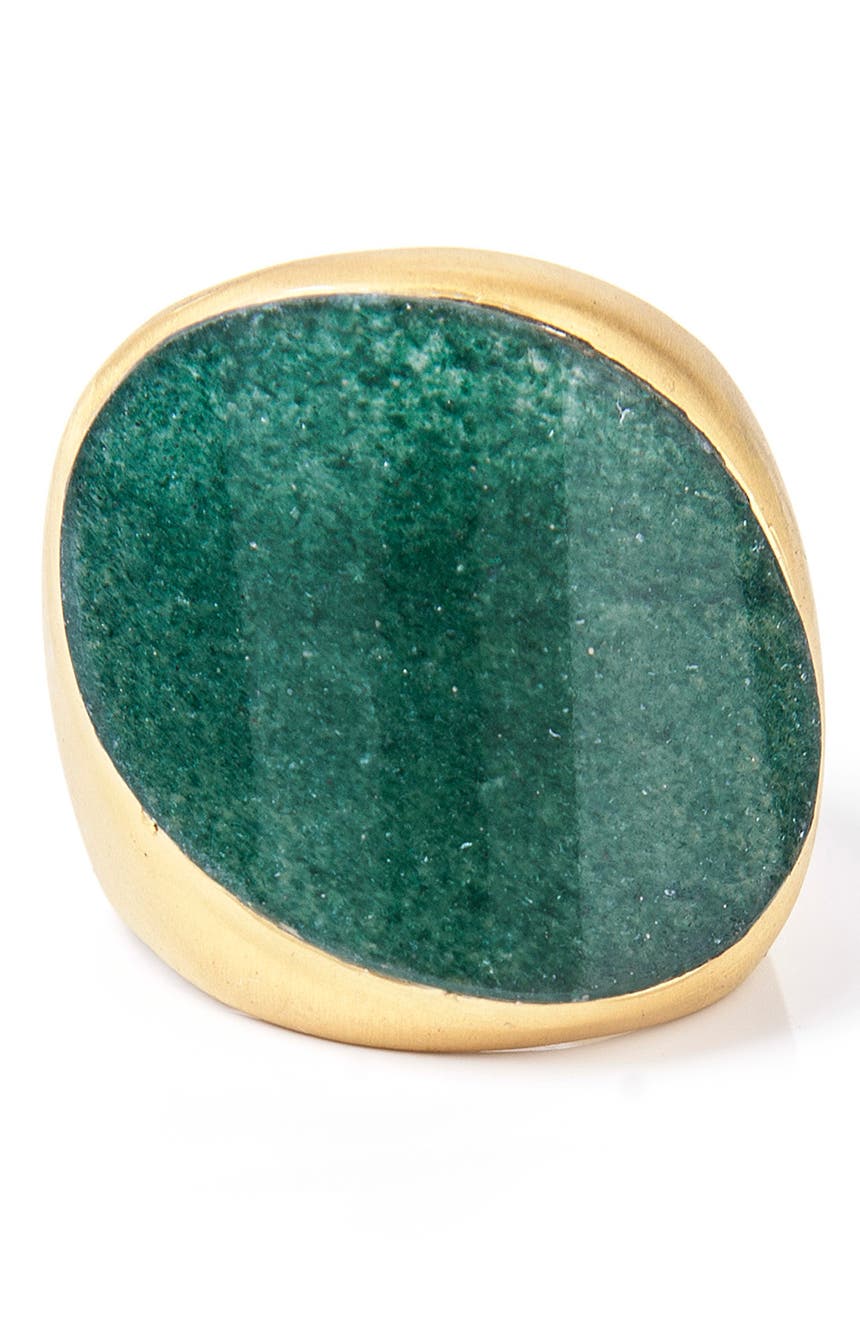 Коктейльное кольцо из стерлингового серебра с зеленым авантюрином и покрытием из желтого золота 18 карат Rivka Friedman