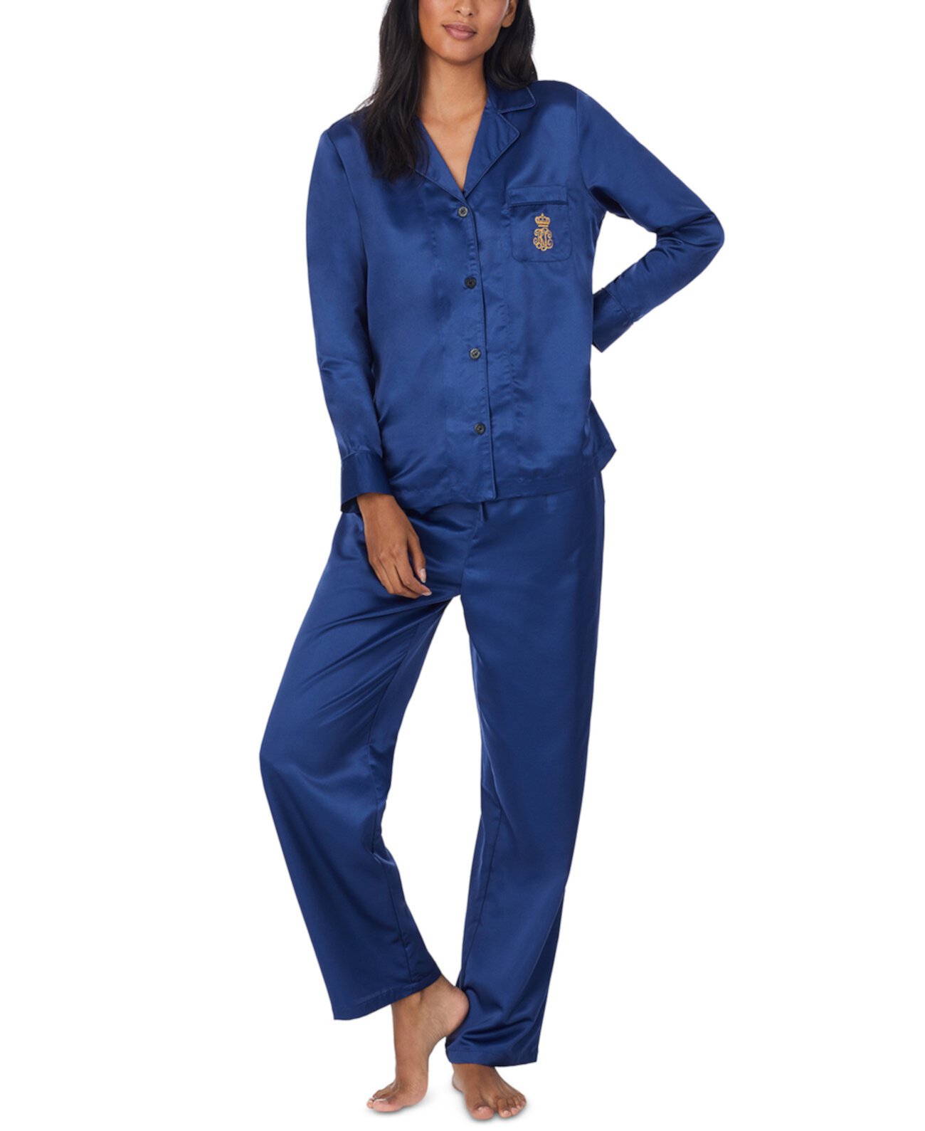 Атласный пижамный комплект с воротником-стойкой Ralph Lauren
