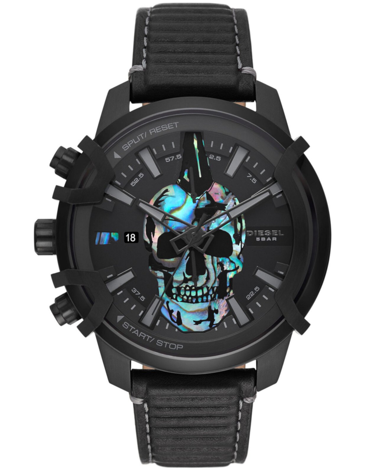 Мужские наручные часы с хронографом с черным кожаным ремешком, 48 мм Diesel