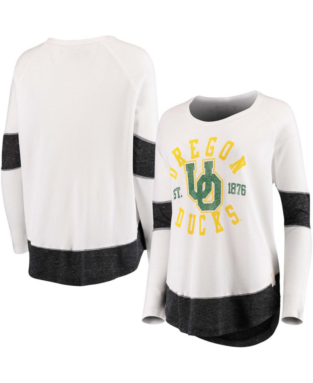 Женская белая контрастная футболка с длинным рукавом с регланом и регланом бойфренда Oregon Ducks Original Retro Brand