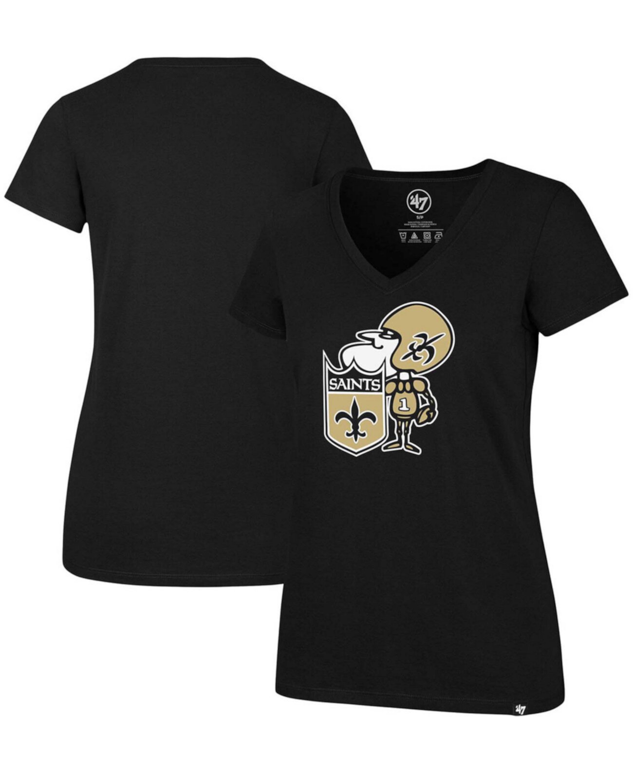 Женская черная футболка New Orleans Saints Throwback Imprint Ultra Rival с V-образным вырезом '47 Brand