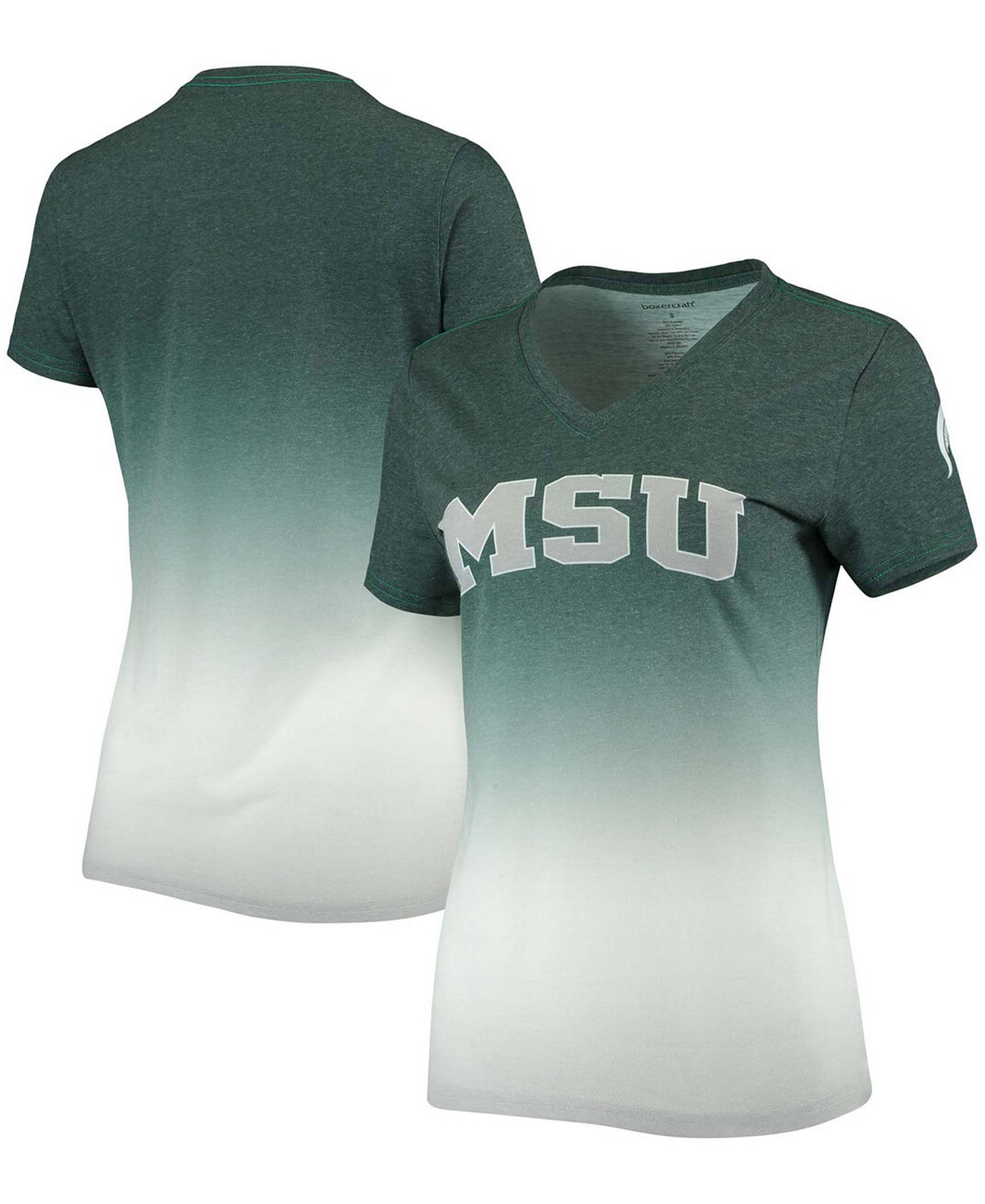 Женская футболка Heather Green Michigan State Spartans Ombre с V-образным вырезом Boxercraft