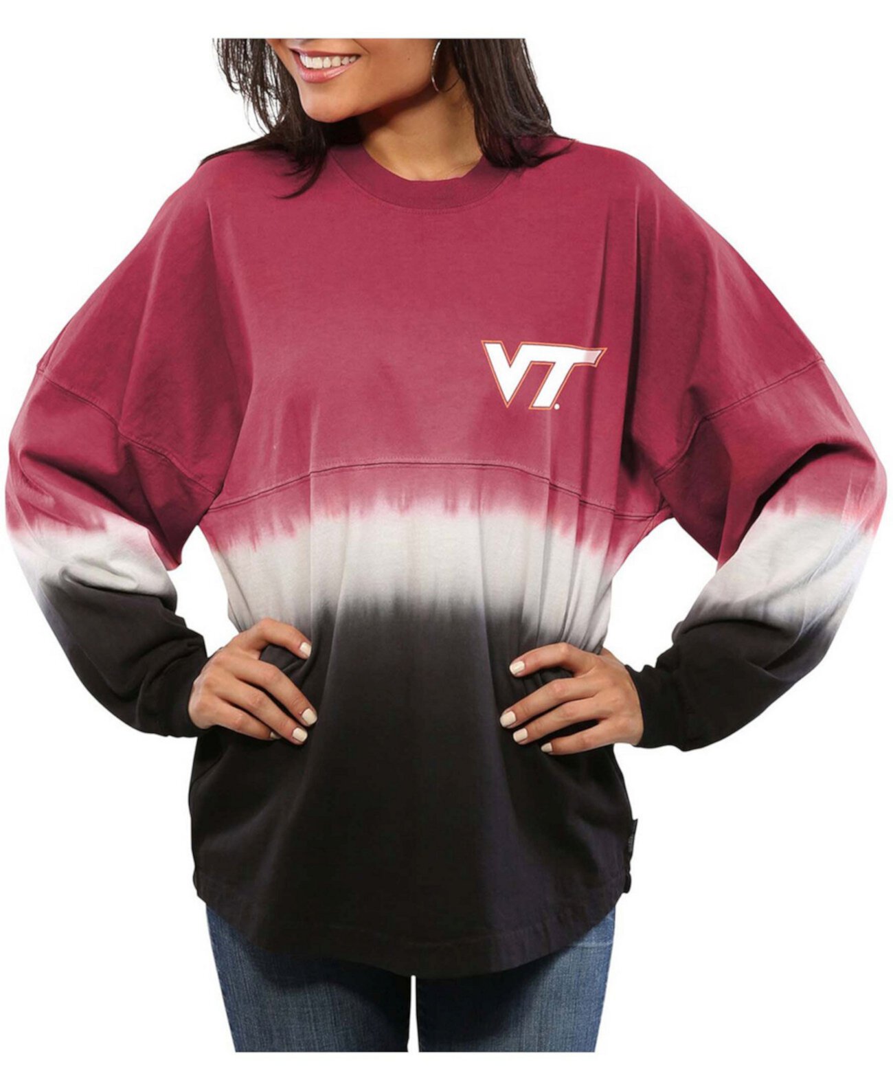 Женский темно-бордовый цвет Virginia Tech Hokies Ombre с длинным рукавом, окрашенный методом погружения Spirit Jersey