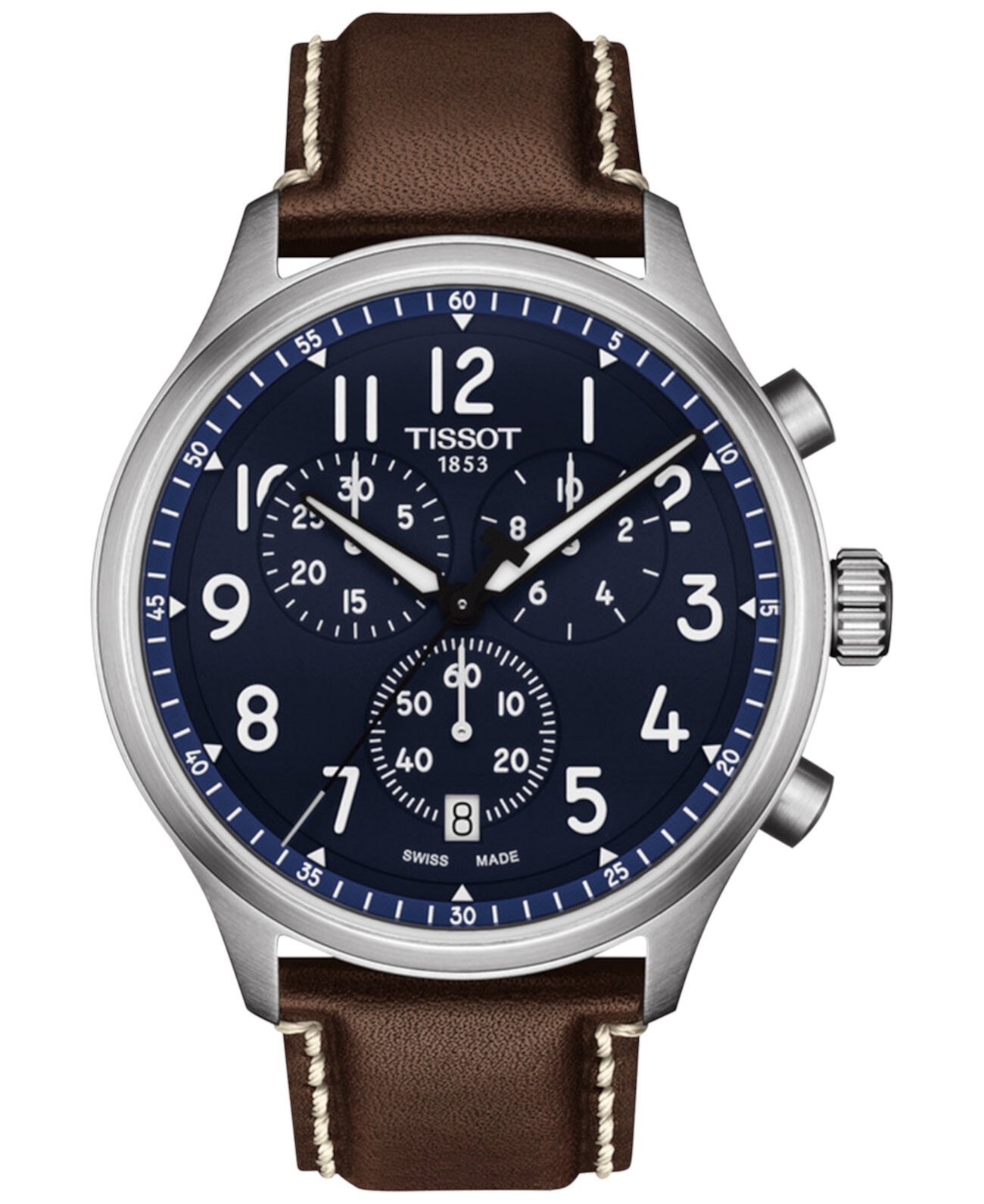 Мужские часы Swiss Chronograph XL с винтажным коричневым кожаным ремешком 45 мм Tissot