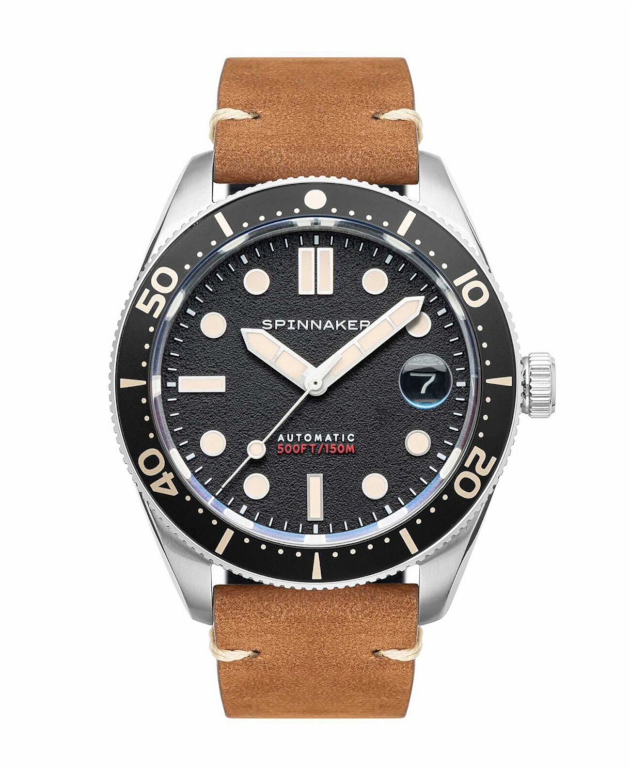 Мужские часы Croft среднего размера с автоматическим якорем, черные с коричневым ремешком из натуральной кожи, 40 мм Spinnaker
