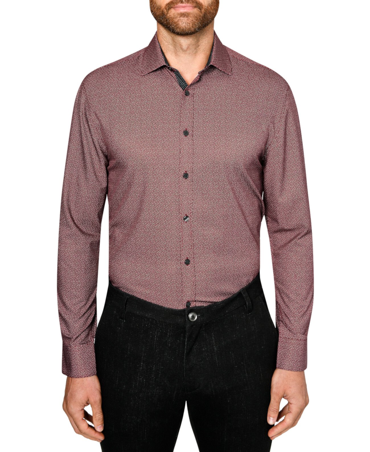 Мужская приталенная классическая рубашка с принтом в горошек и эластичным принтом без железа Society of Threads