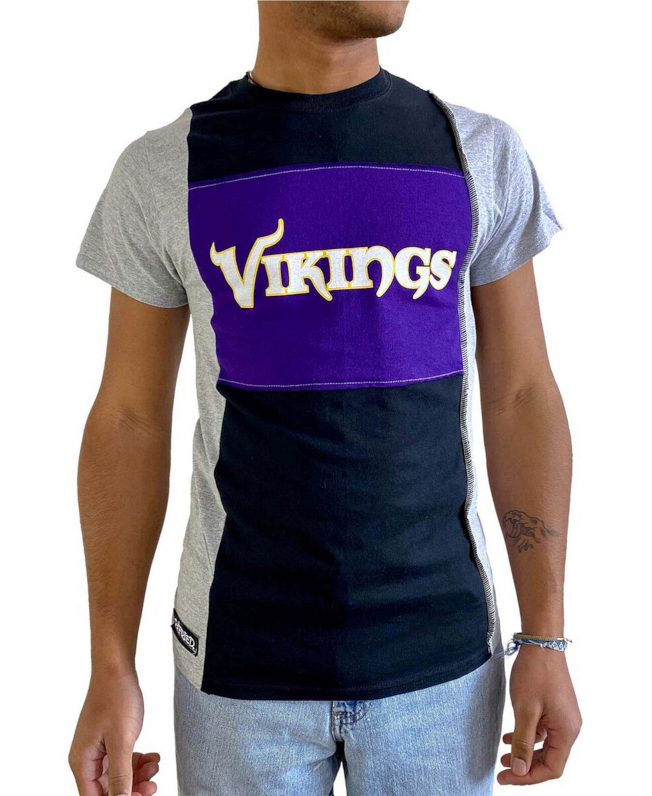 Мужская футболка с разрезом Minnesota Vikings черного цвета с рисунком Refried Apparel
