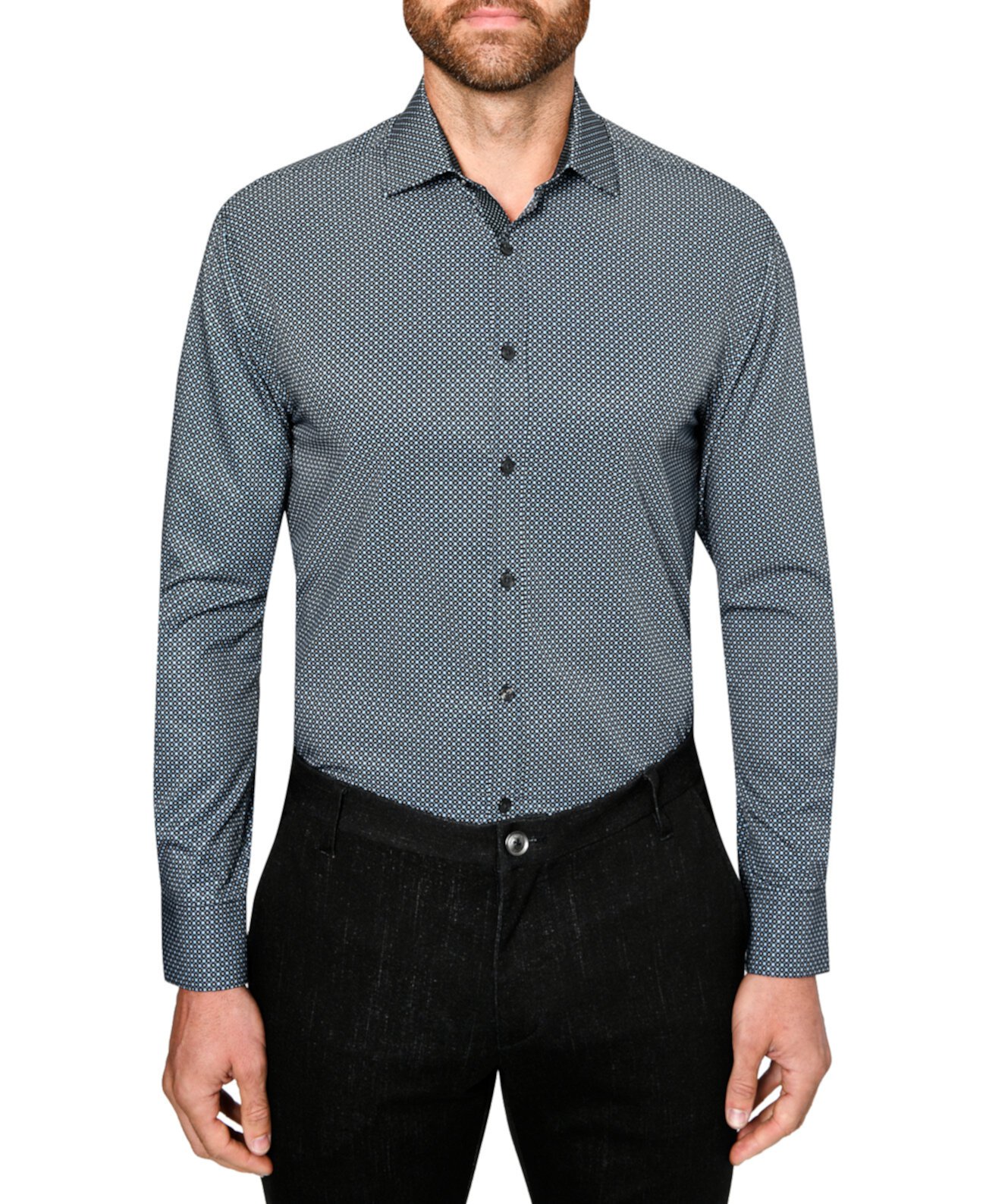 Мужская приталенная классическая рубашка с геометрическим принтом и эластичным принтом без железа Society of Threads