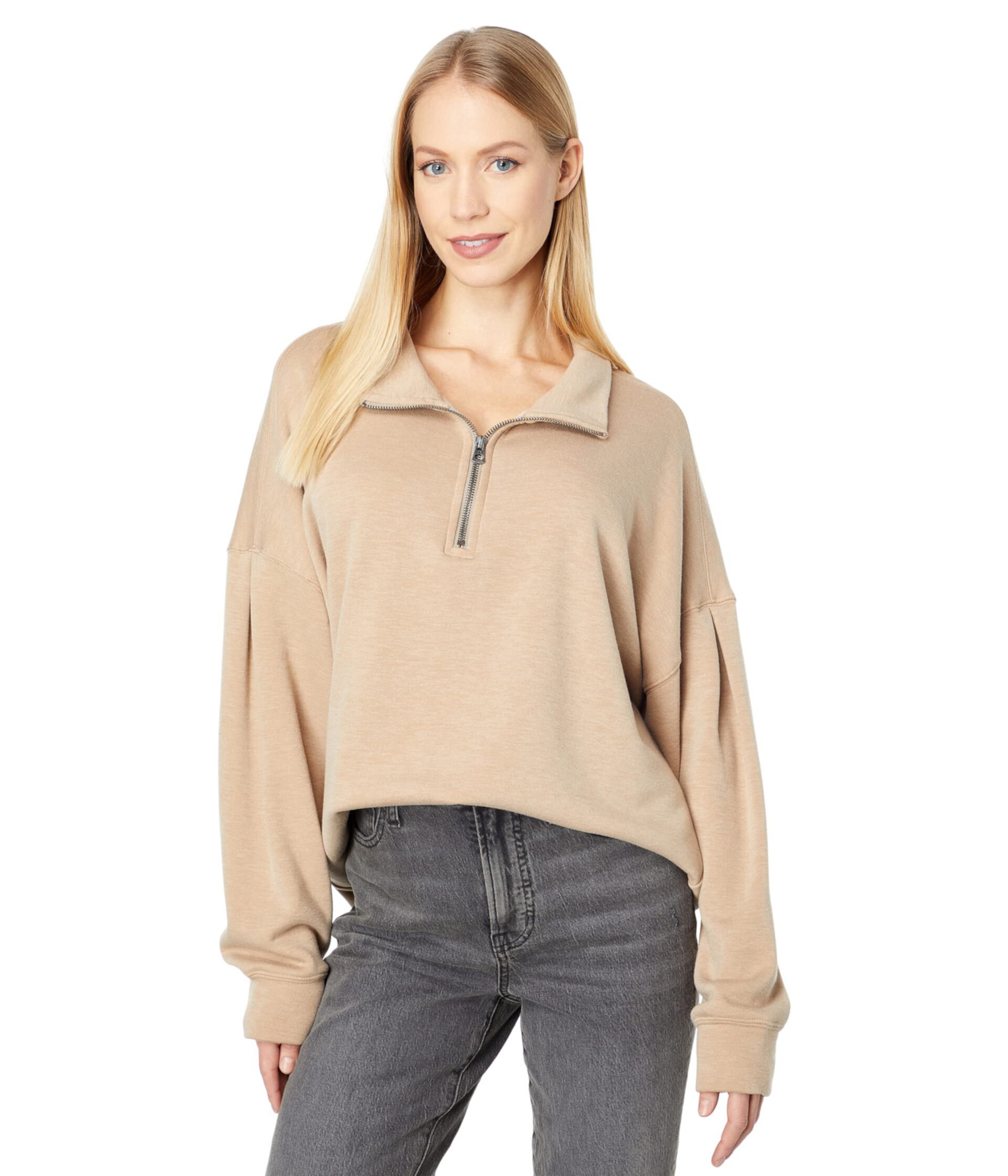 Madison Lux Fleece High-Low Zip Pullover w/ Drop Shoulder & Raw Edge Hem Dylan by True Grit