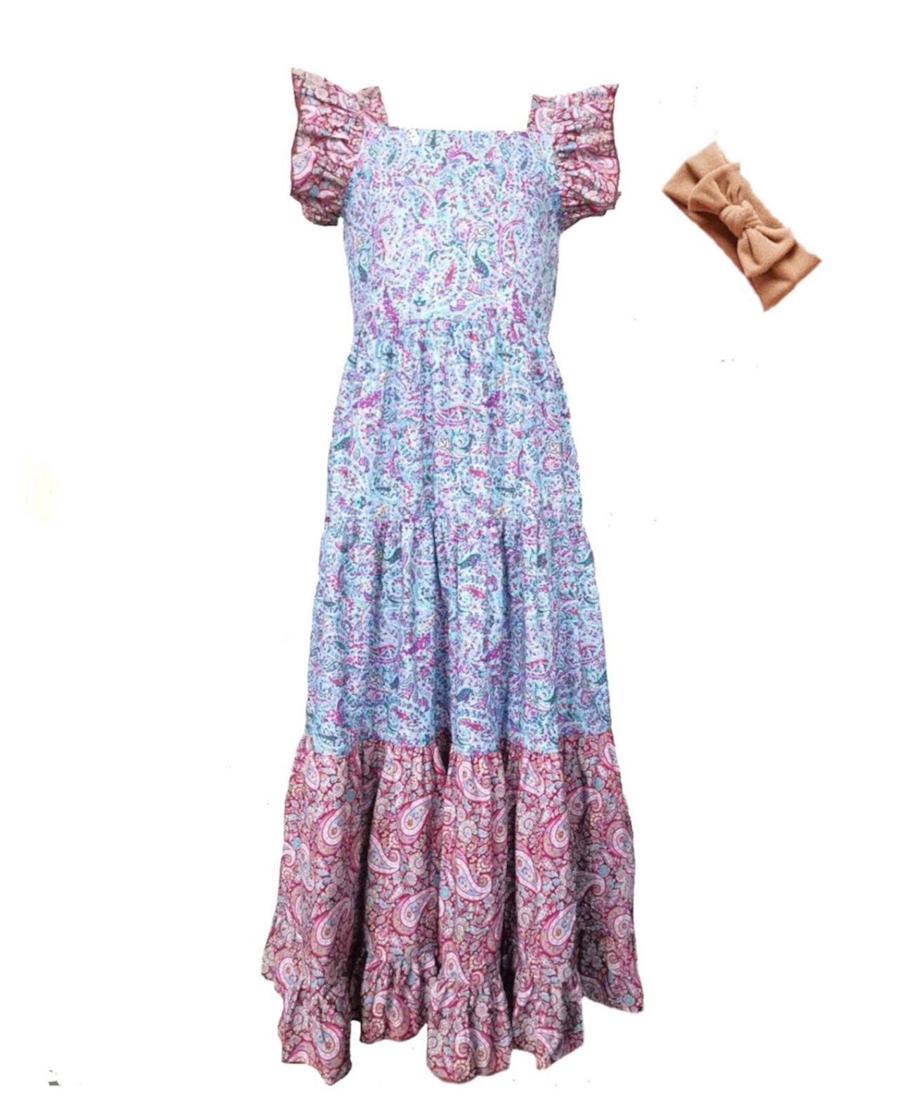 Длинное крестьянское платье с принтом пейсли для больших девочек с аксессуаром на повязке на голову Mi Amore Gigi