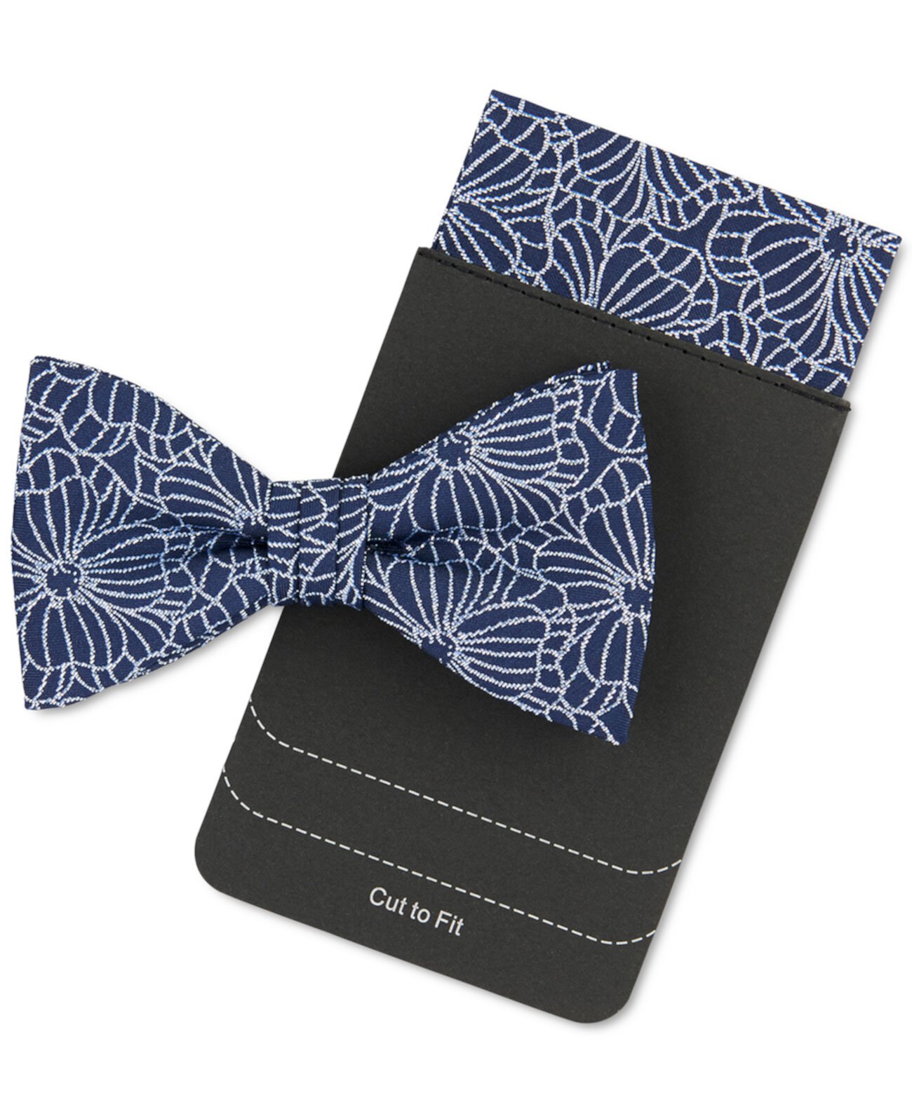 Мужской темно-синий галстук-бабочка и нагрудный платок с цветочным принтом Tallia