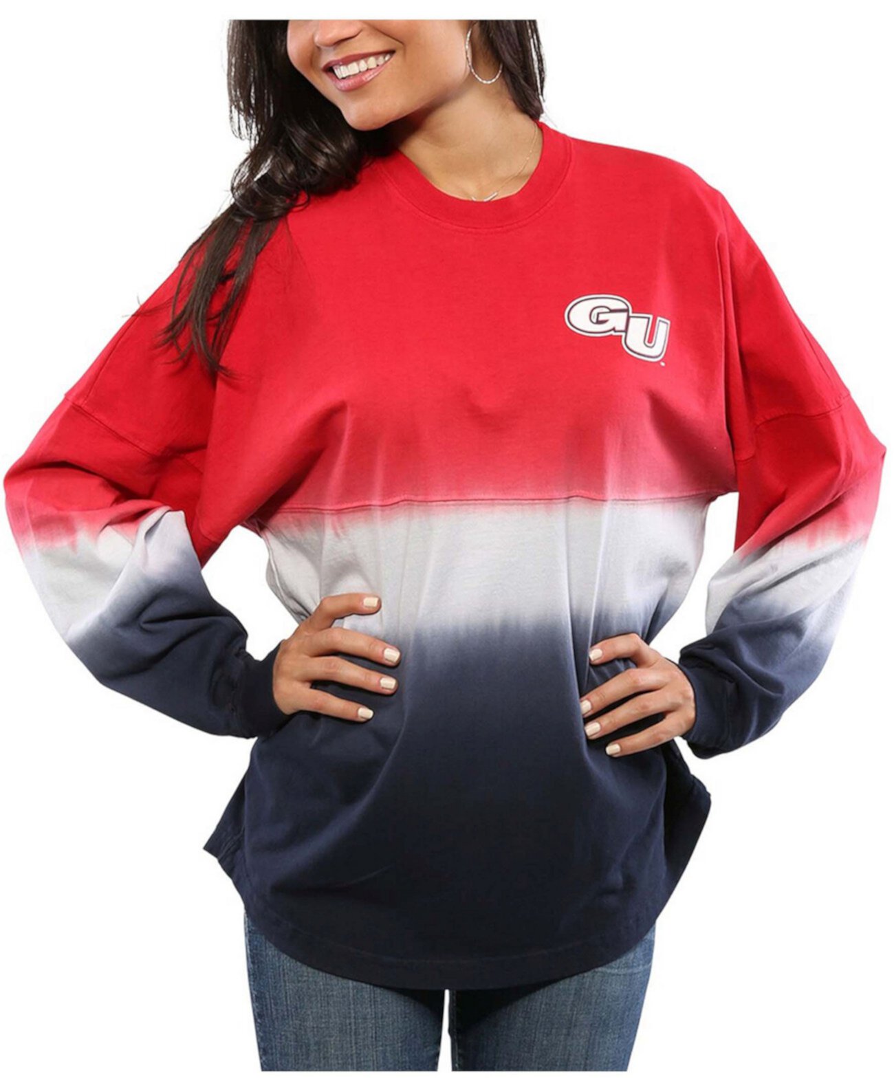 Женская красная футболка с длинным рукавом Gonzaga Bulldogs с эффектом омбре, окрашенная погружением Spirit Jersey