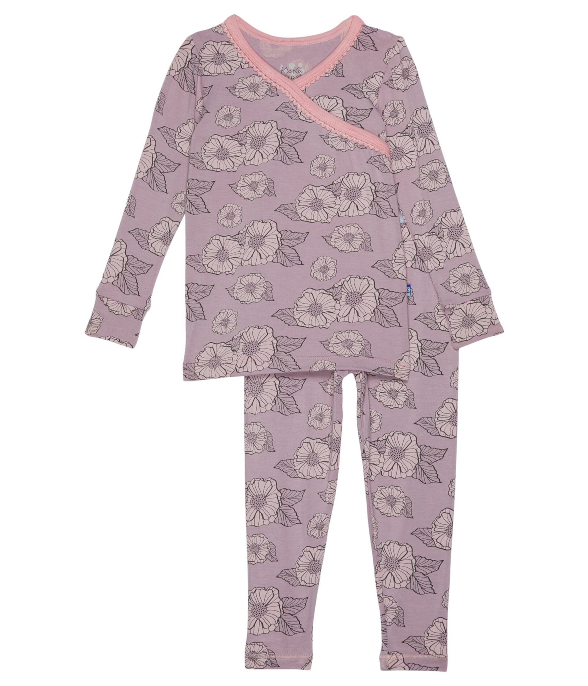 Long Sleeve Scallop Kimono Pajama Set (Big Kids) Kickee Pants Kids