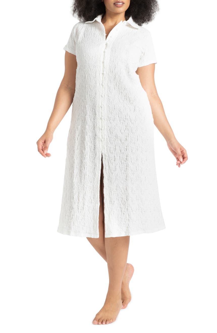 Платье-рубашка миди из фактурной смеси хлопка ELOQUII
