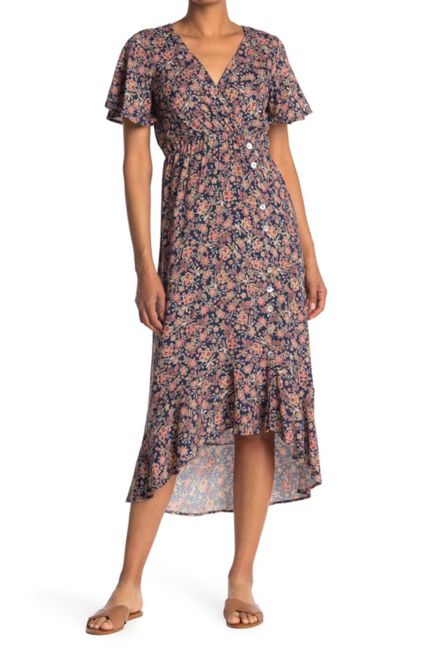 Платье миди с короткими рукавами и цветочной вставкой LUNACHIX