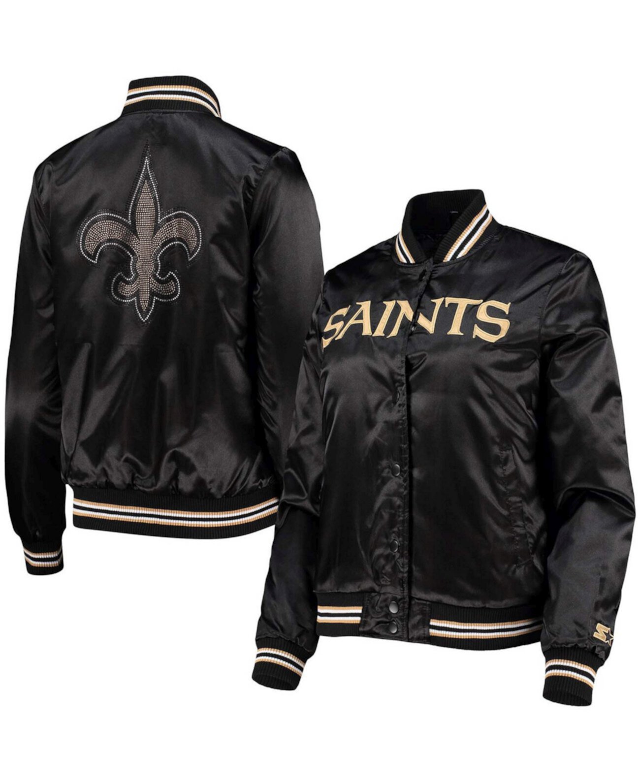 Женская черная атласная куртка New Orleans Saints Varsity Lover с застежкой на пуговицы Starter
