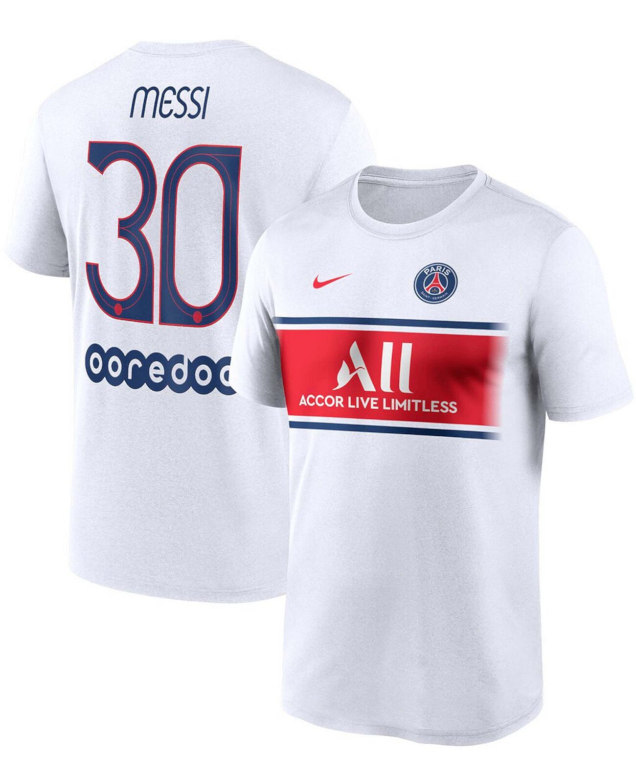 Мужская белая футболка с именем и номером Лионеля Месси «Пари Сен-Жермен» Nike