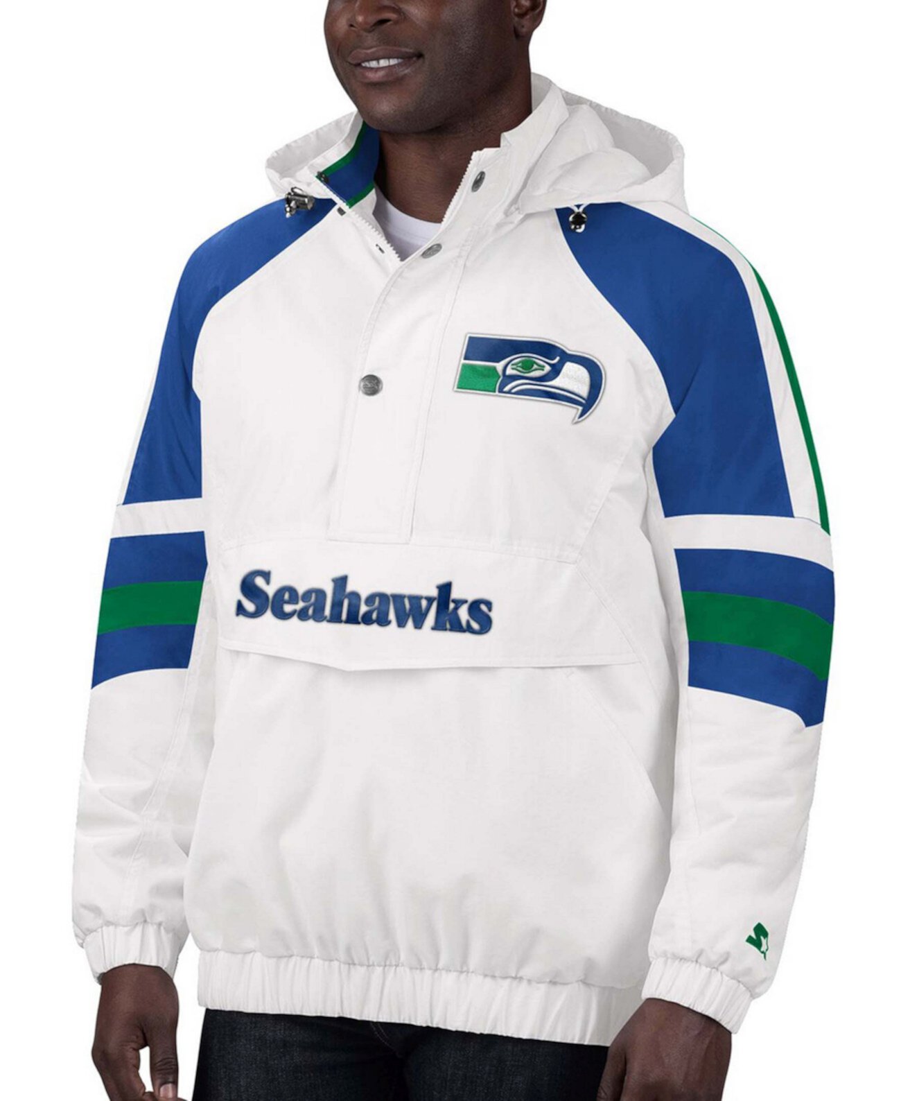 Мужская белая куртка с капюшоном с капюшоном на кнопках Seattle Seahawks Monday Night Lights Starter