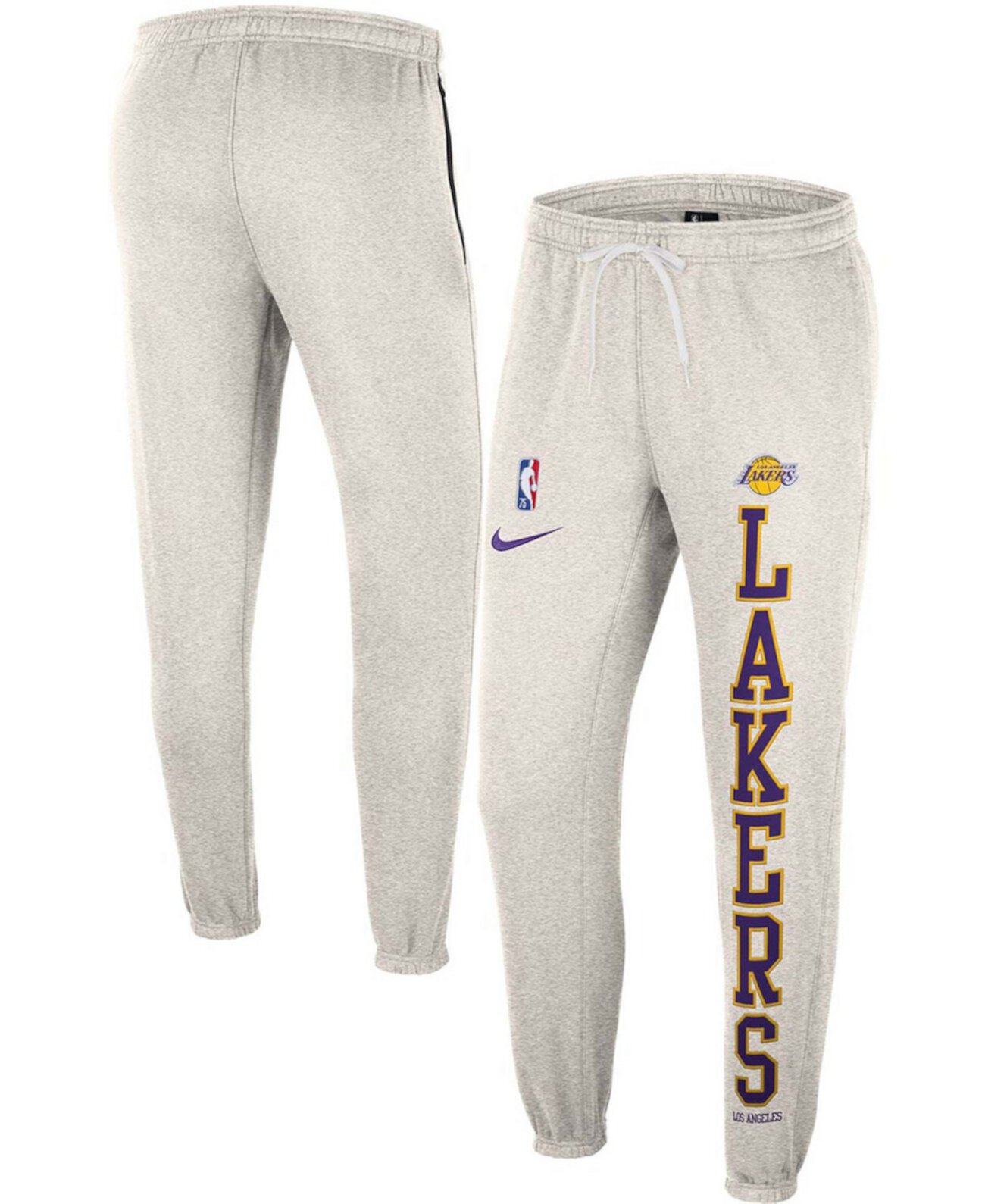 Мужские флисовые брюки Courtside с юбилеем Oatmeal Los Angeles Lakers 75th Anniversary Nike