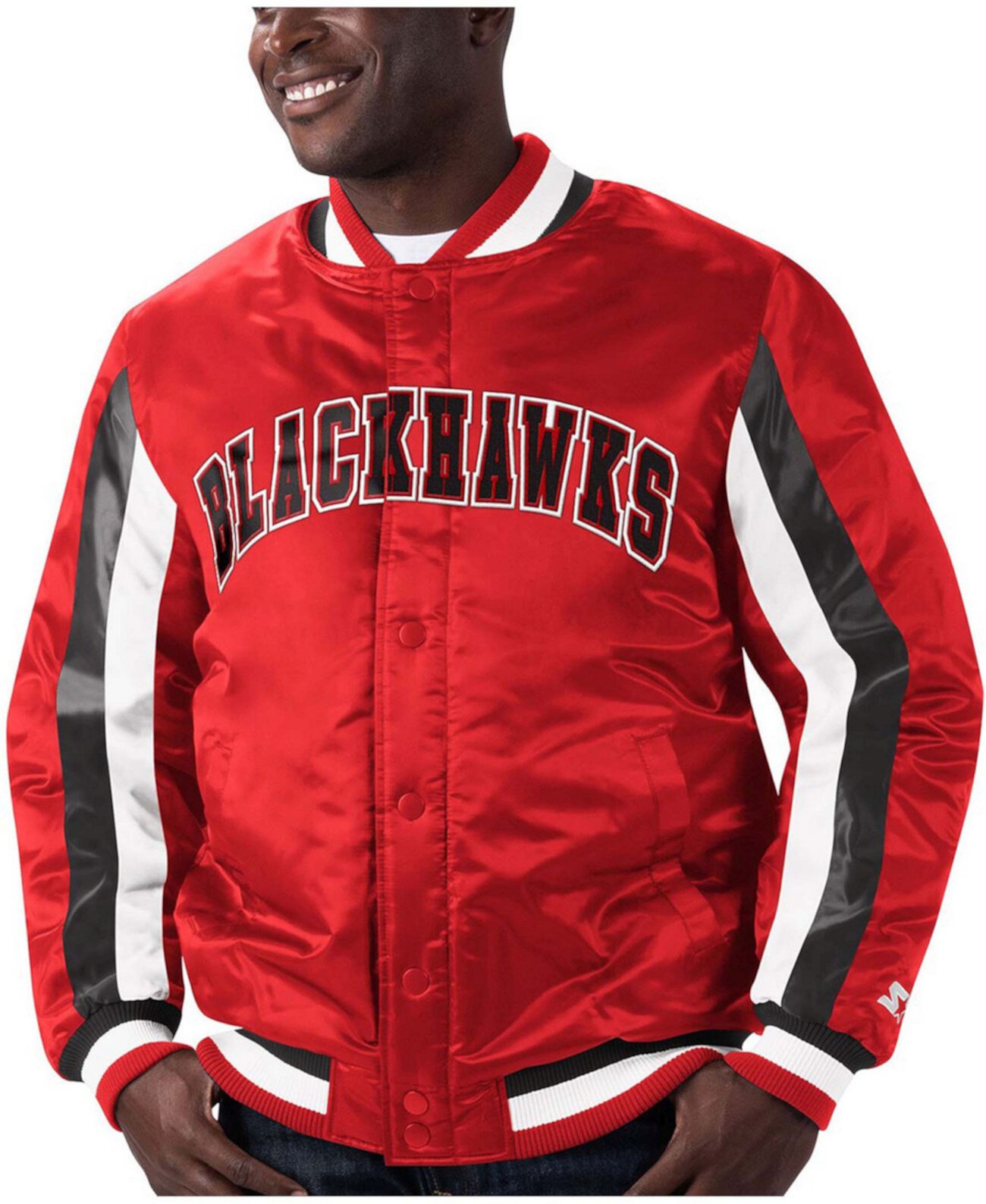 Мужская красная атласная куртка Chicago Blackhawks The Ace Varsity Full-Snap Starter