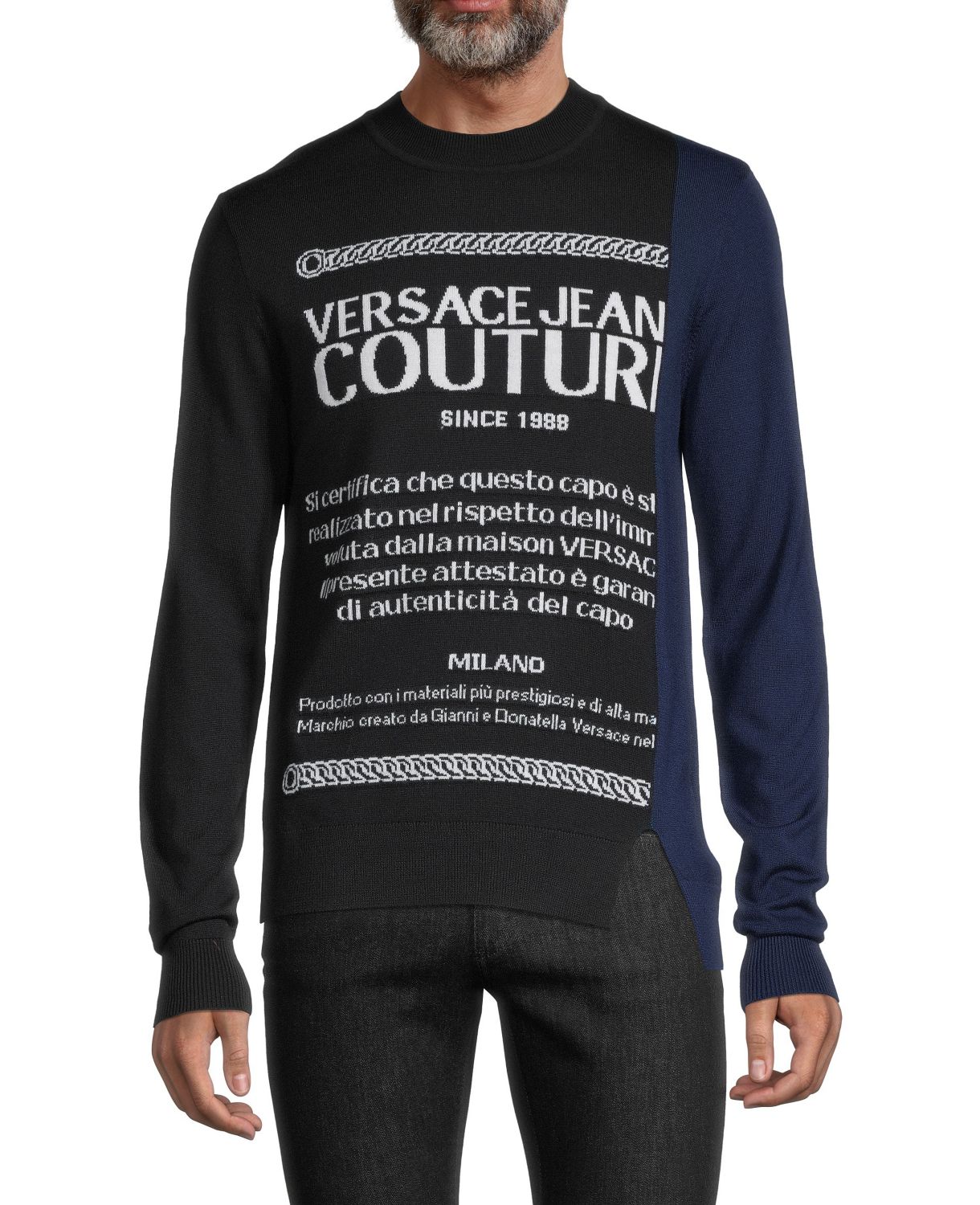 Шерстяной свитер с цветными блоками и логотипом Versace Jeans Couture