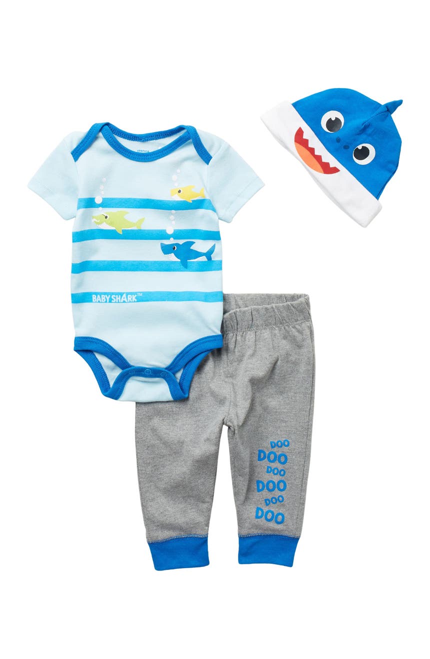 Боди Baby Shark, штаны и шляпа, комплект из 3 предметов HAPPY THREADS