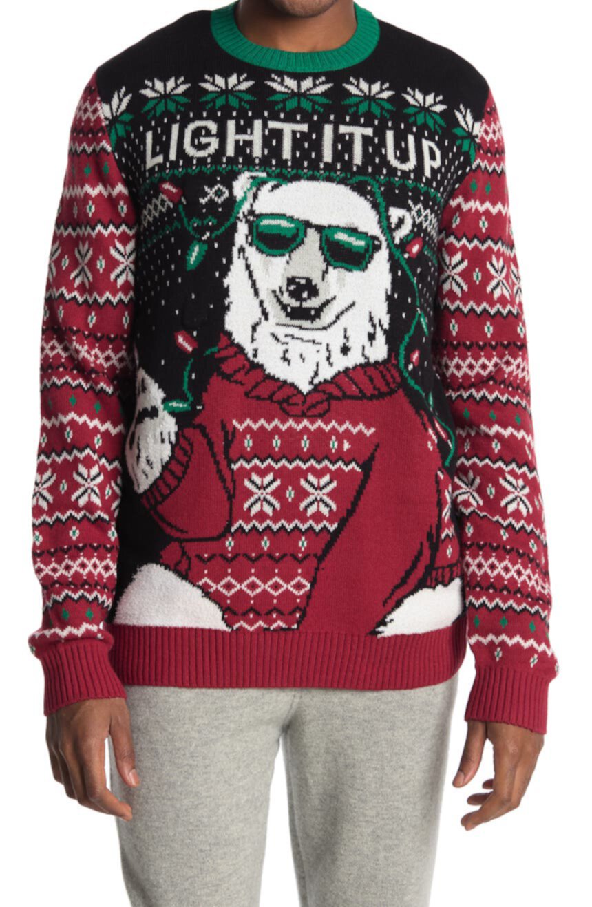 Свитер с белым медведем Light It Up Ugly Christmas Sweater