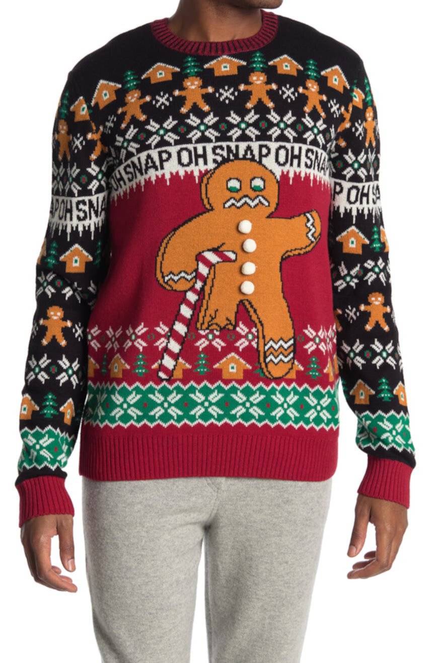 Свитер с круглым вырезом на кнопках Gingerbread Man Oh Ugly Christmas Sweater