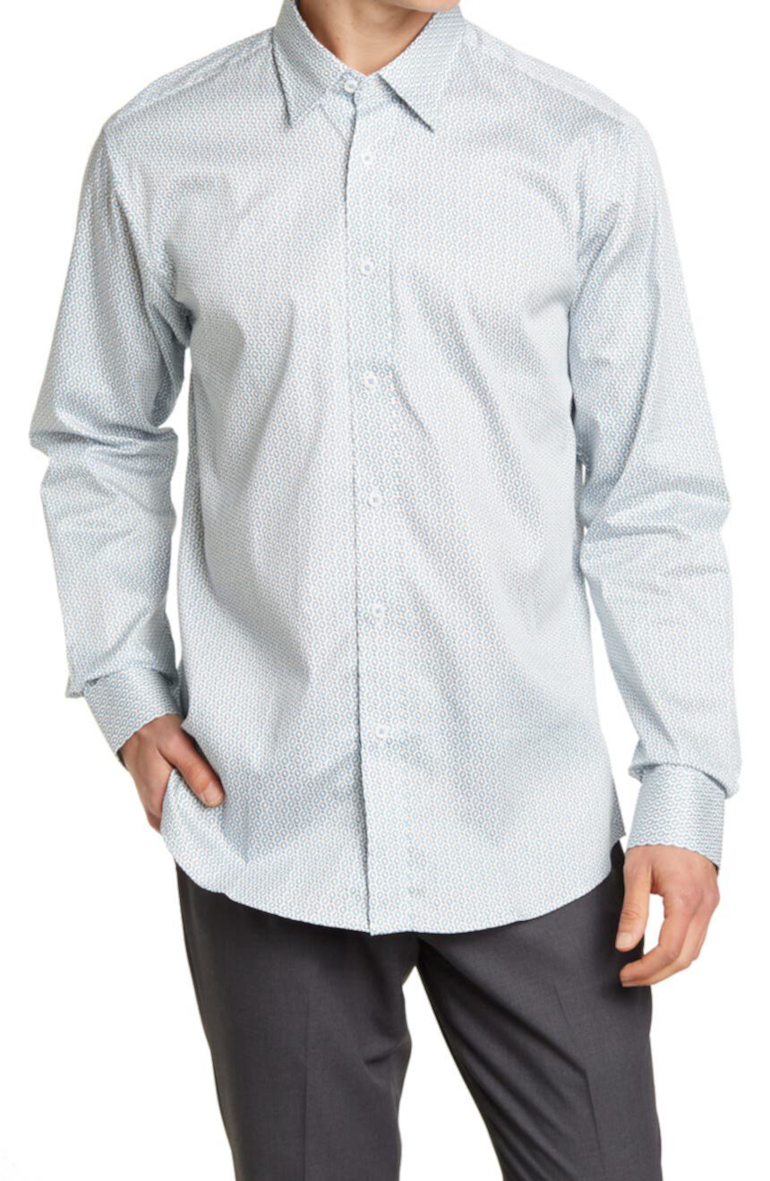 Голубая классическая рубашка с овальным принтом на капоте HASPEL