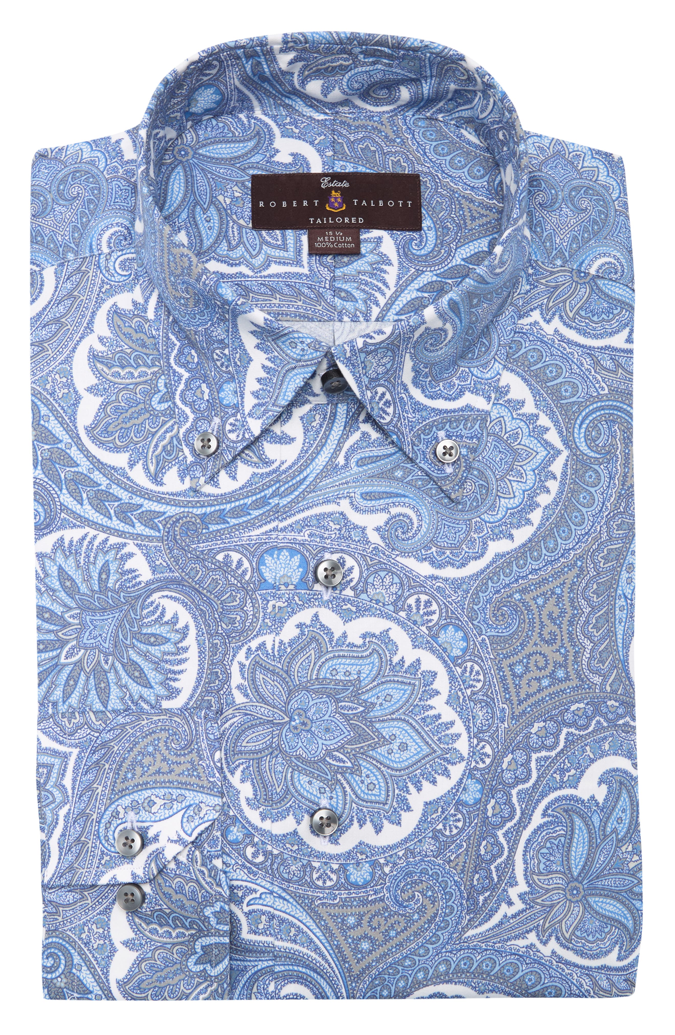 Синяя классическая рубашка из поплина с сланцевым принтом ROBERT TALBOTT