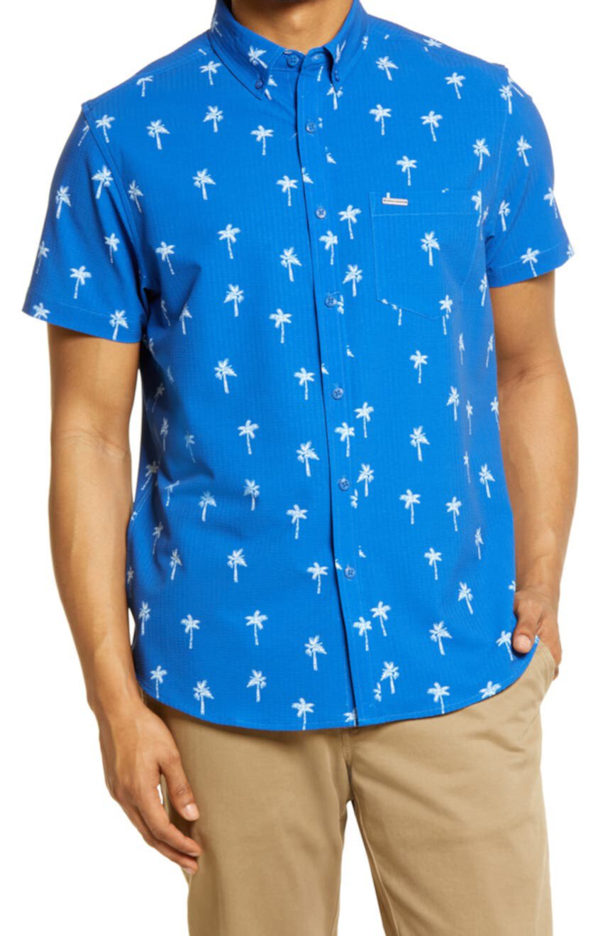 Эластичная рубашка из жатого хлопка с короткими рукавами на пуговицах Palm Tree Vintage Summer
