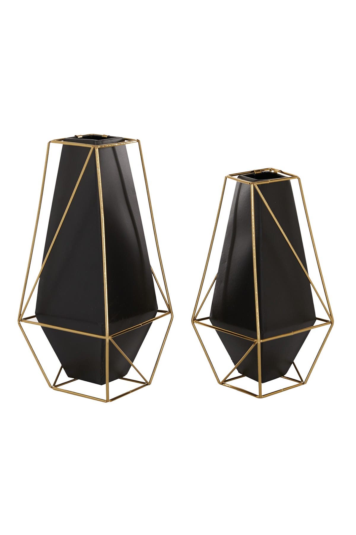 Геометрическая ваза из черного металла с внешней золотой рамкой - набор из 2 штук: 9,5–11 дюймов VIVIAN LUNE HOME