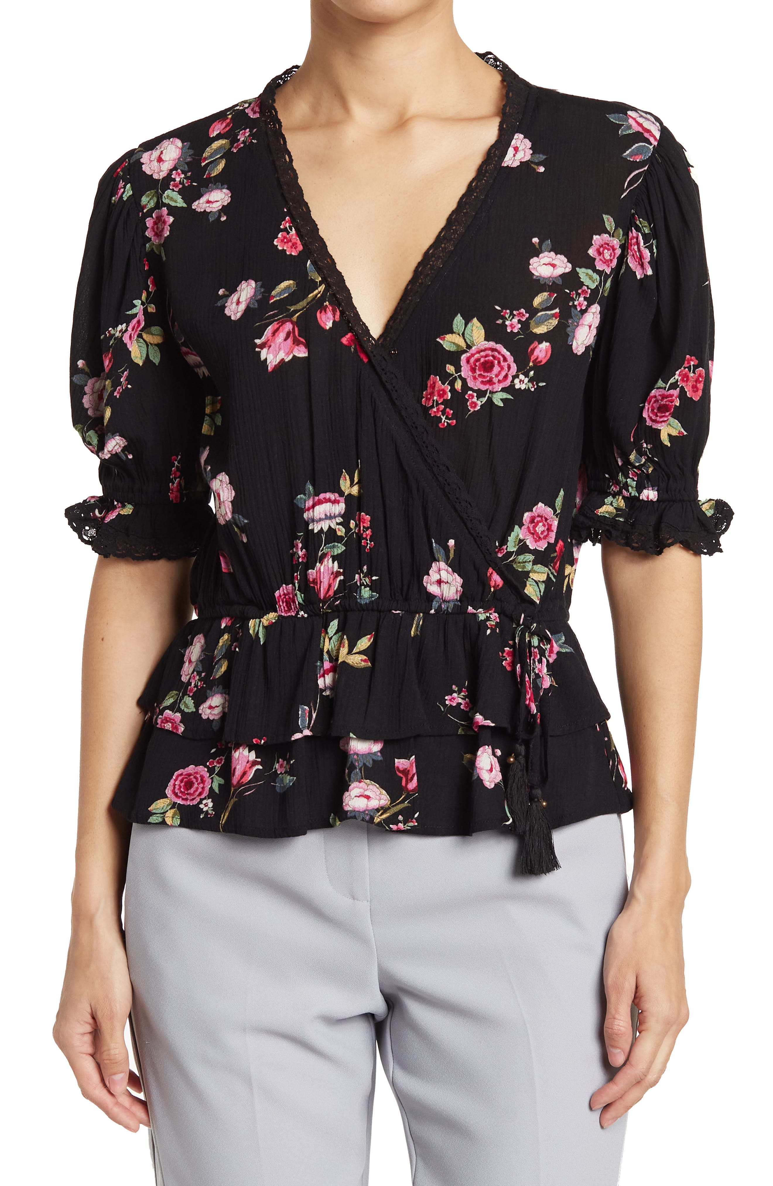 Блуза с баской и цветочным принтом American Rag