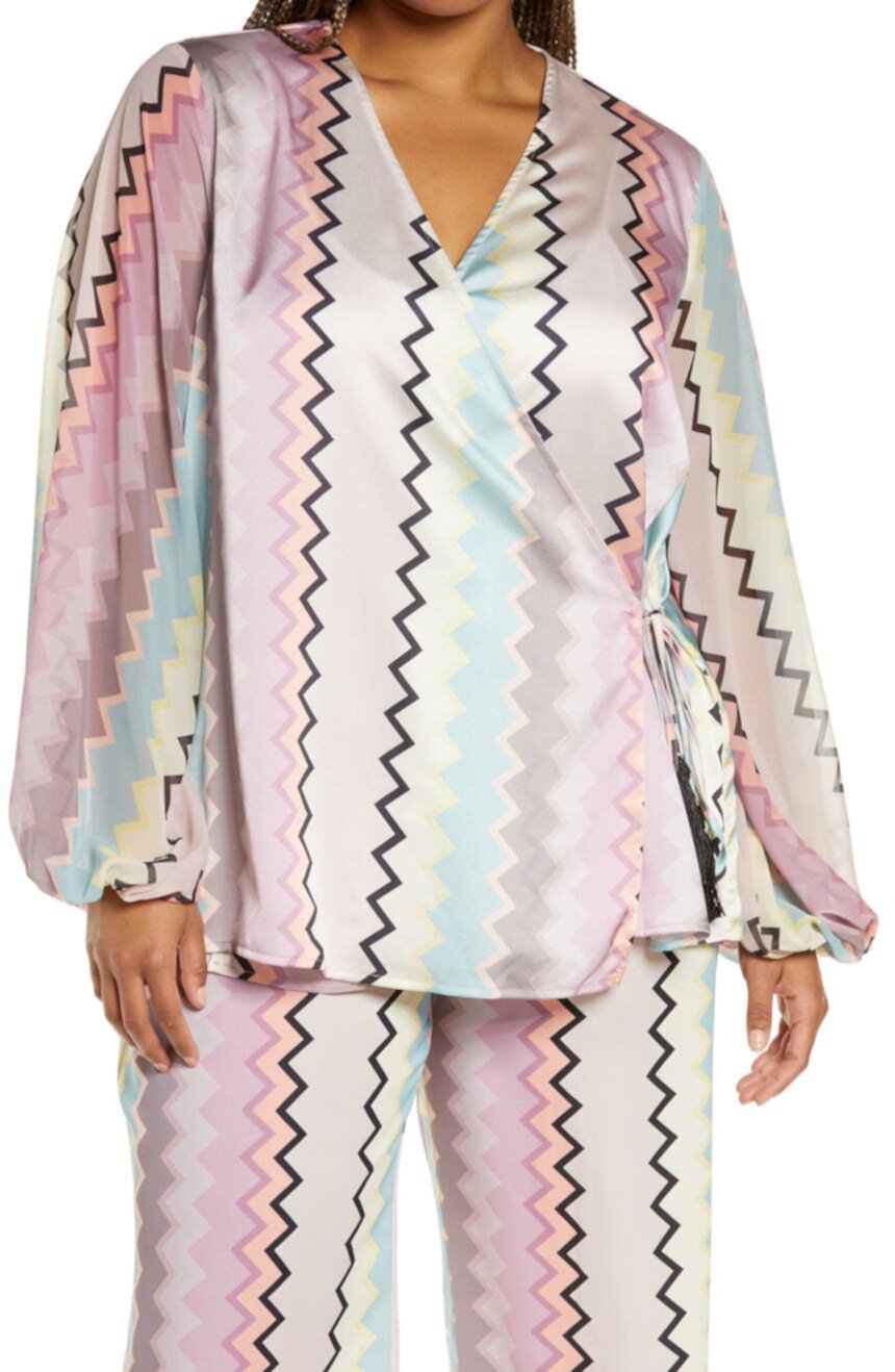 Зигзагообразная блузка с запахом и воздушными рукавами NEVER FULLY DRESSED